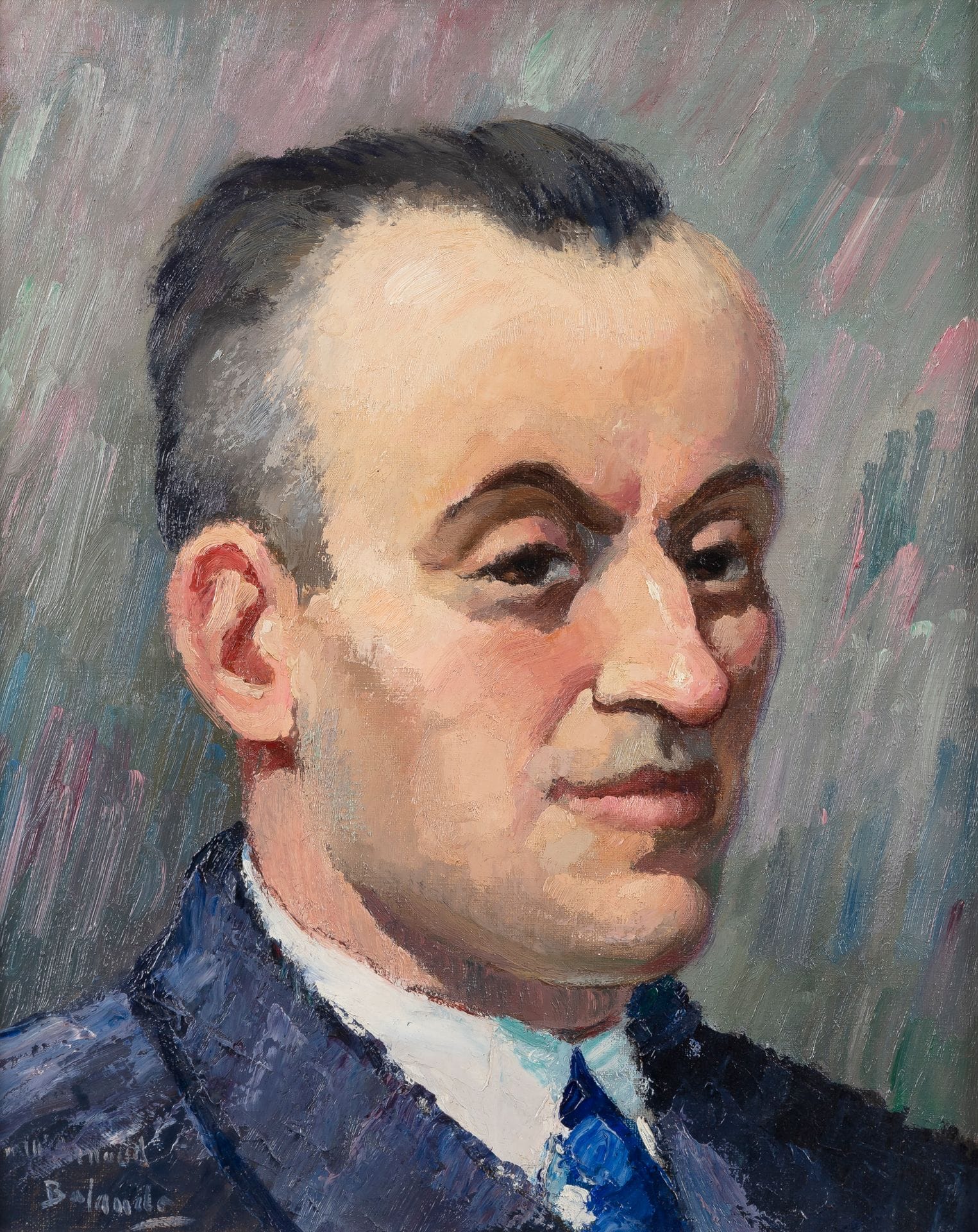 Gaston BALANDE (1880-1971)
Portrait d'homme, vers 1945
Huile sur toile.
Signée en bas à gauche.
41 x 33.5 cm

Bibliographie : 
Association des amis de Gaston Balande, Gaston Balande 1880-1971, Catalogue raisonné, Tome II, Saintes, Le Croit vif, 2021, n° 272 reproduit 
p. 78.