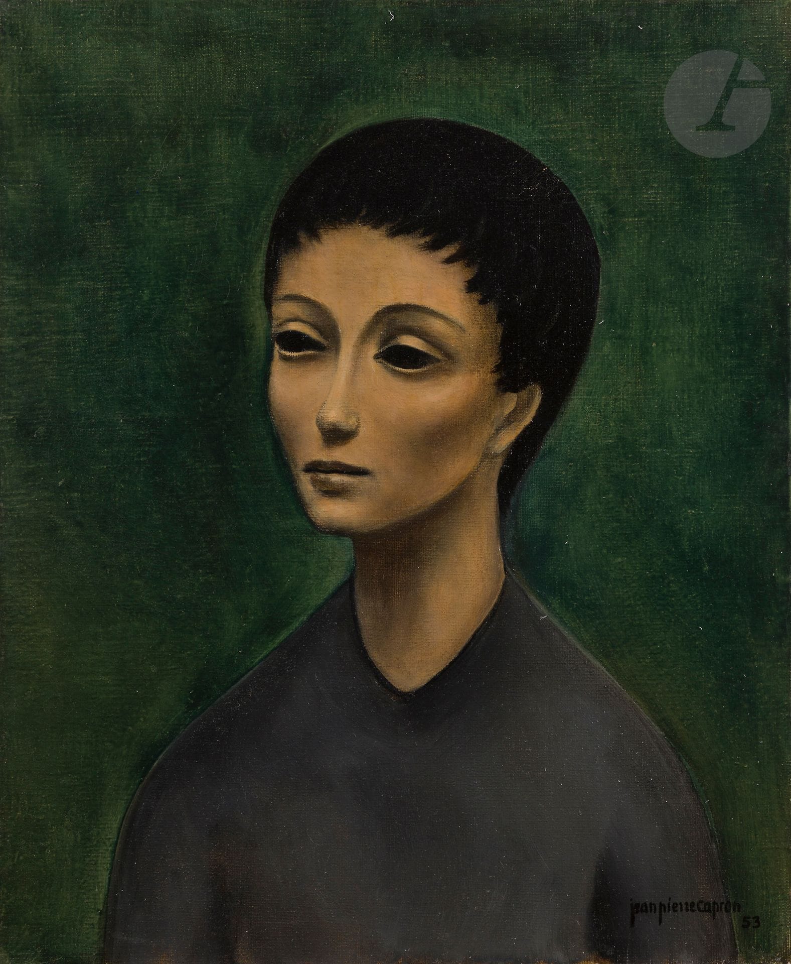 Jean-Pierre CAPRON (1921-1997)
Jeune fille, 1953
Huile sur toile.
Signée et datée en bas à droite.
47 x 38 cm

Provenance : 
Vente Me Boisgirard, Hôtel Drouot, Paris, 30 juin 2003.

Bibliographie : 
Eric Mercier, Années 50, La Jeune peinture, Panorama de la Jeune Peinture, Tome II, Zurich, Artacatos, 2010, reproduit p. 94.
