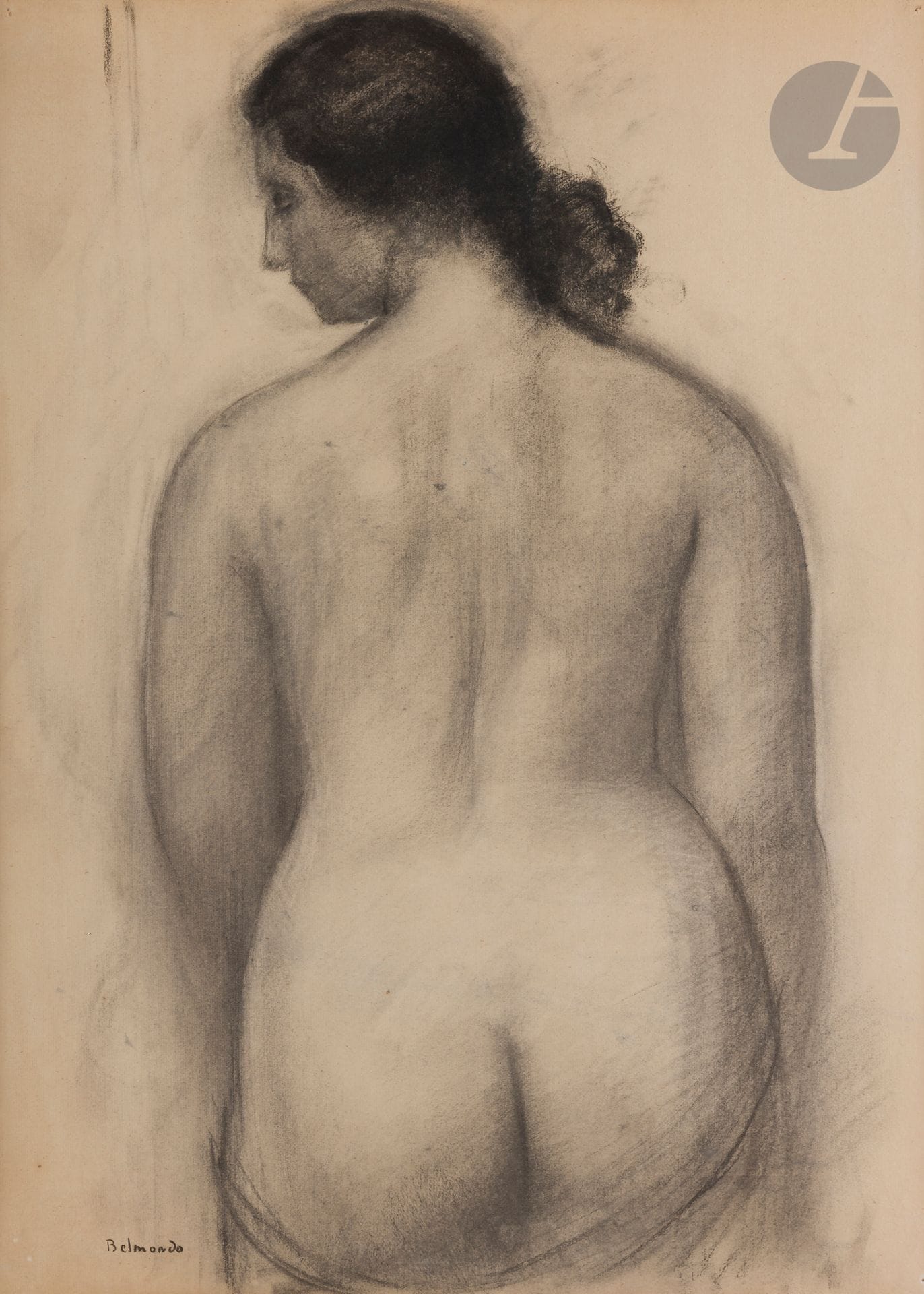 Paul BELMONDO (1898-1982)
Femme nue de dos
Crayon noir et estompe.
Signé en bas à gauche.
80 x 58 cm

Provenance : 
Vente Me Ader, Hôtel Drouot, Paris, 27 mai 1963, n°2 (étiquette au dos sur le montage).