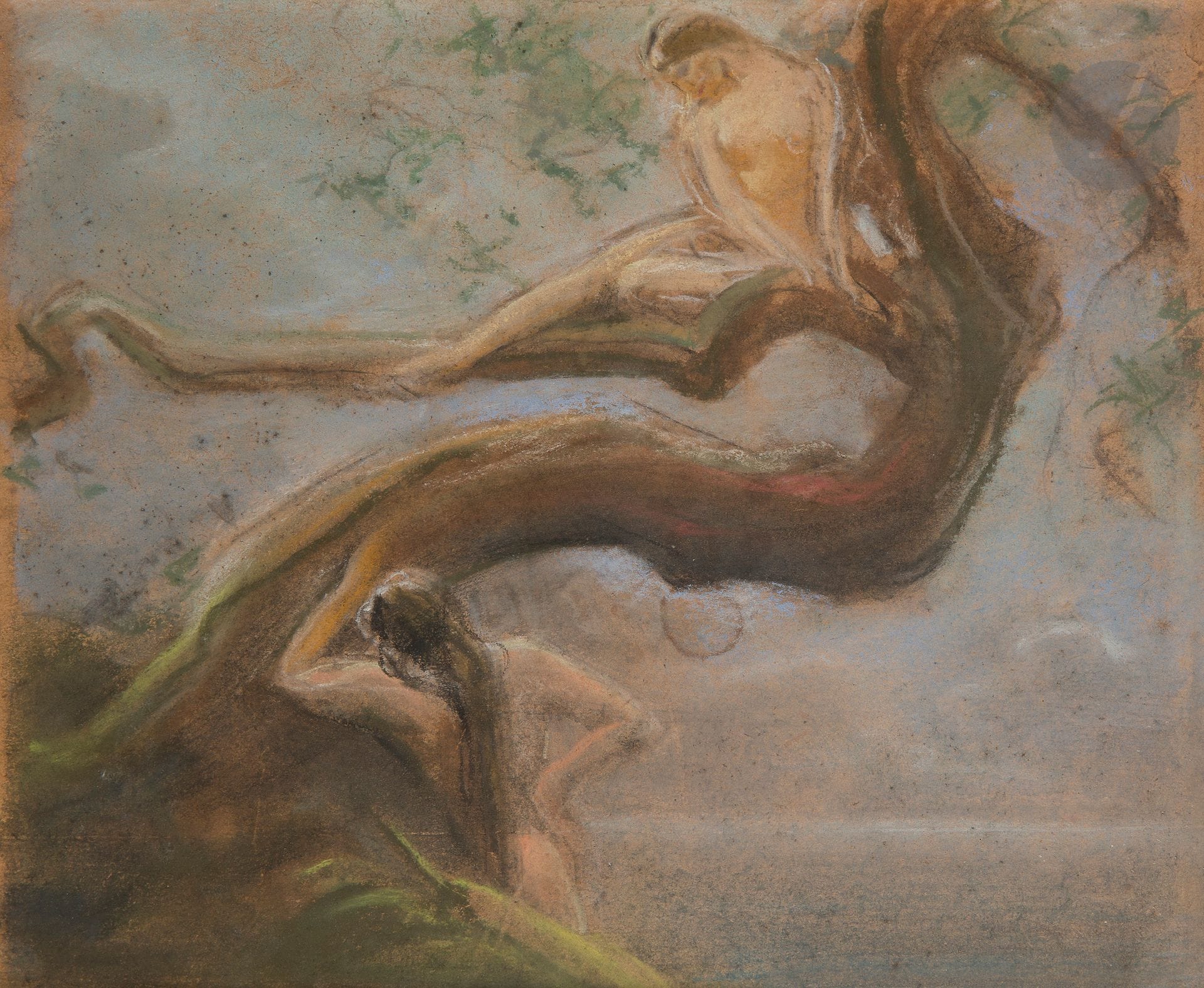 Maximilian PIRNER (1854-1924)
Nude women in a tree
Pastel.
Studio stamp on the back (Pozustalost Maxe Prinera).
(Small accident).
20 x 24 cm