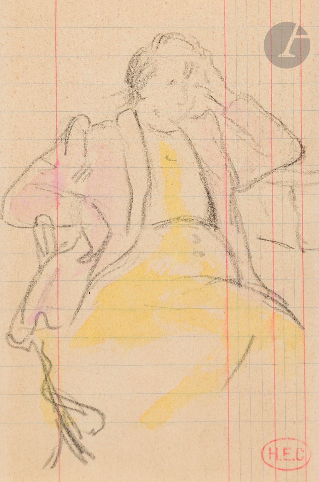 Henri Edmond CROSS (1856-1910)
Femme accoudée
Crayon noir et aquarelle.
Timbré en bas à droite (Lugt 1305a).
13,5 x 8,5 cm