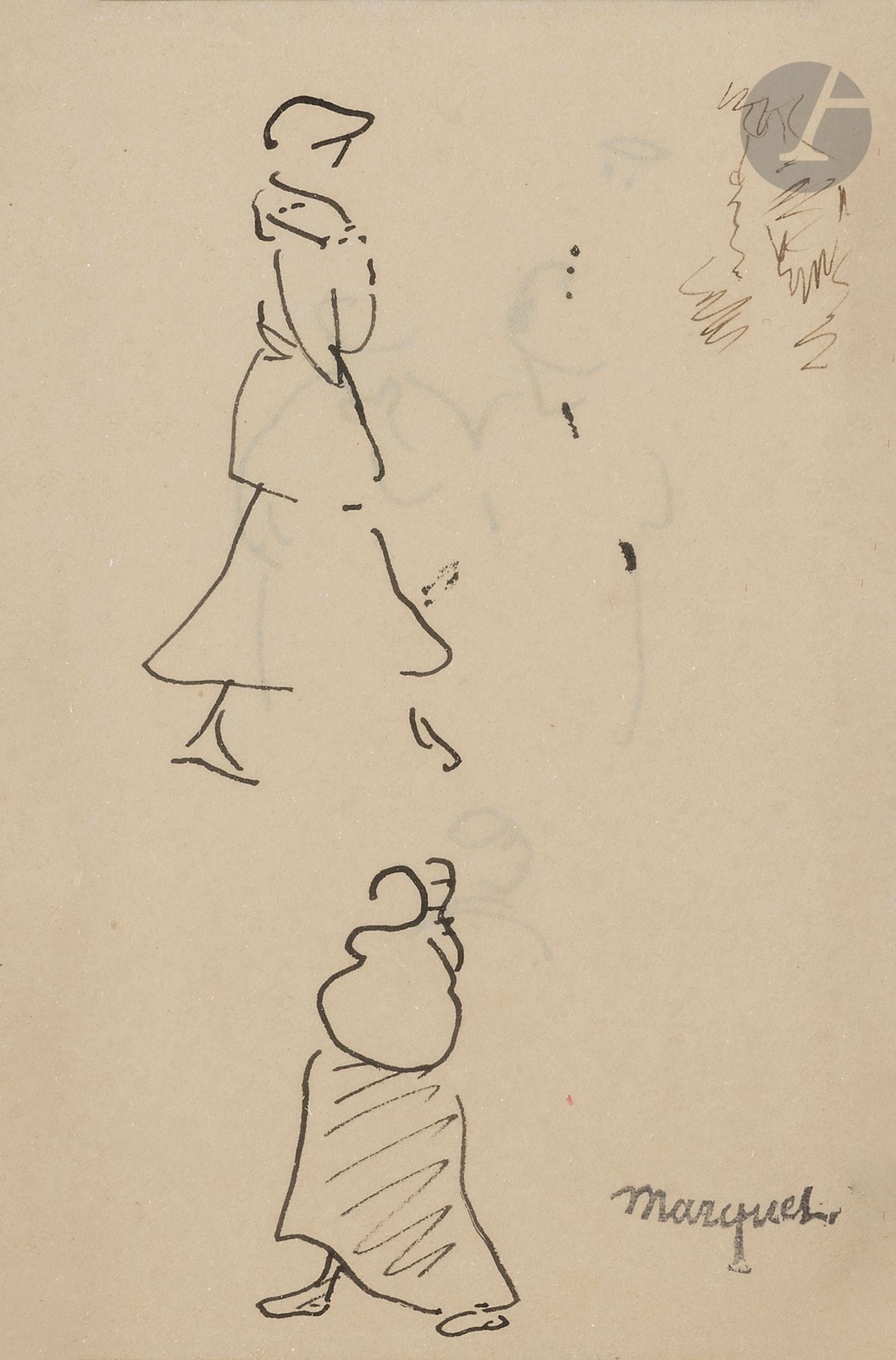 Albert MARQUET (1875-1947)
Study of women
Ink.
Stamped lower right.
15 x 9 cm

Provenance : 
Galerie Motte, Paris (label on back of mount).