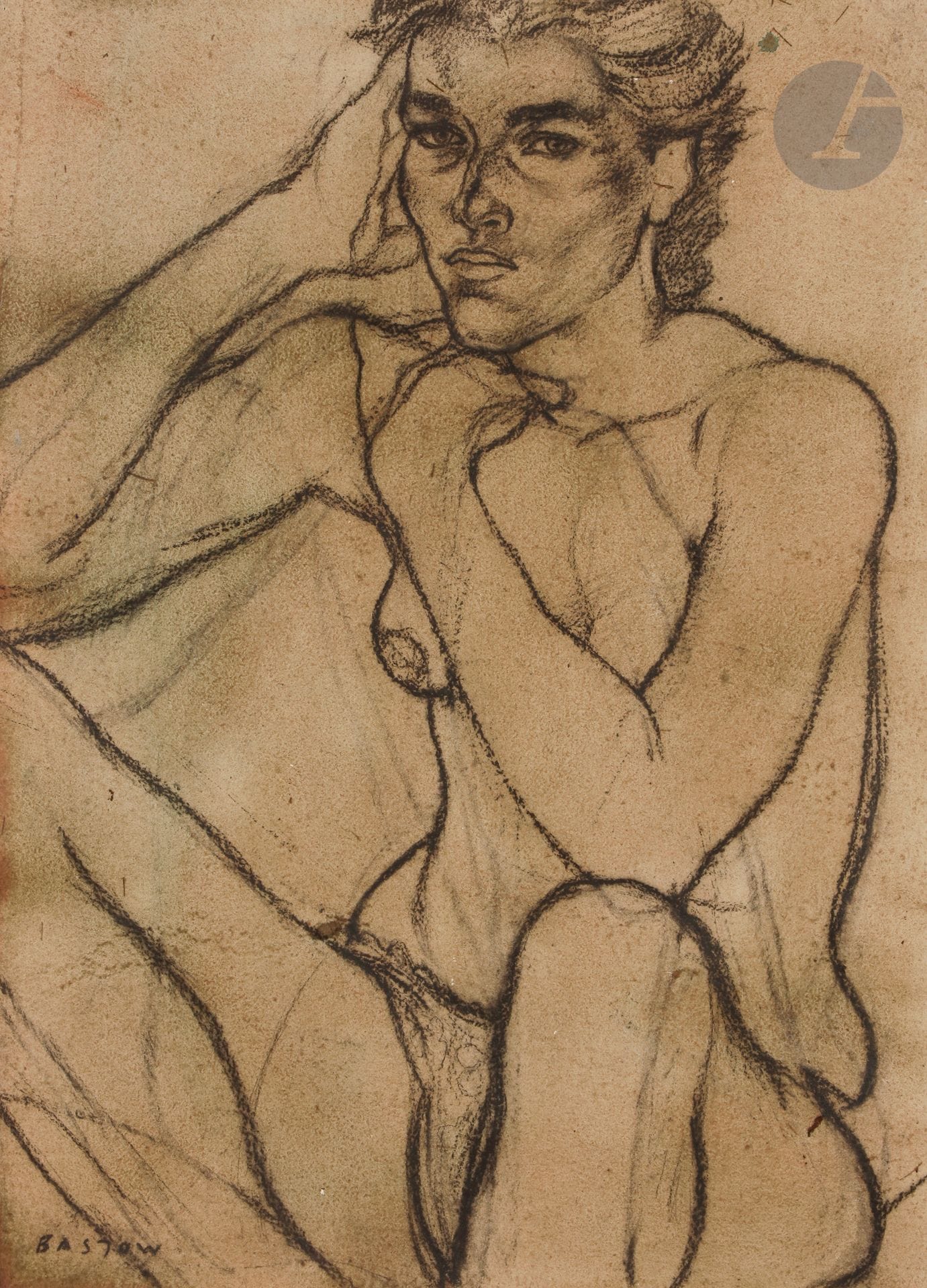 Mickael BASTOW (b. 1943)
Seated nude woman, circa 1986
Charcoal on gray paper.
Signed lower left.
75 x 55 cm

Provenance : 
Galerie Briance, Paris.