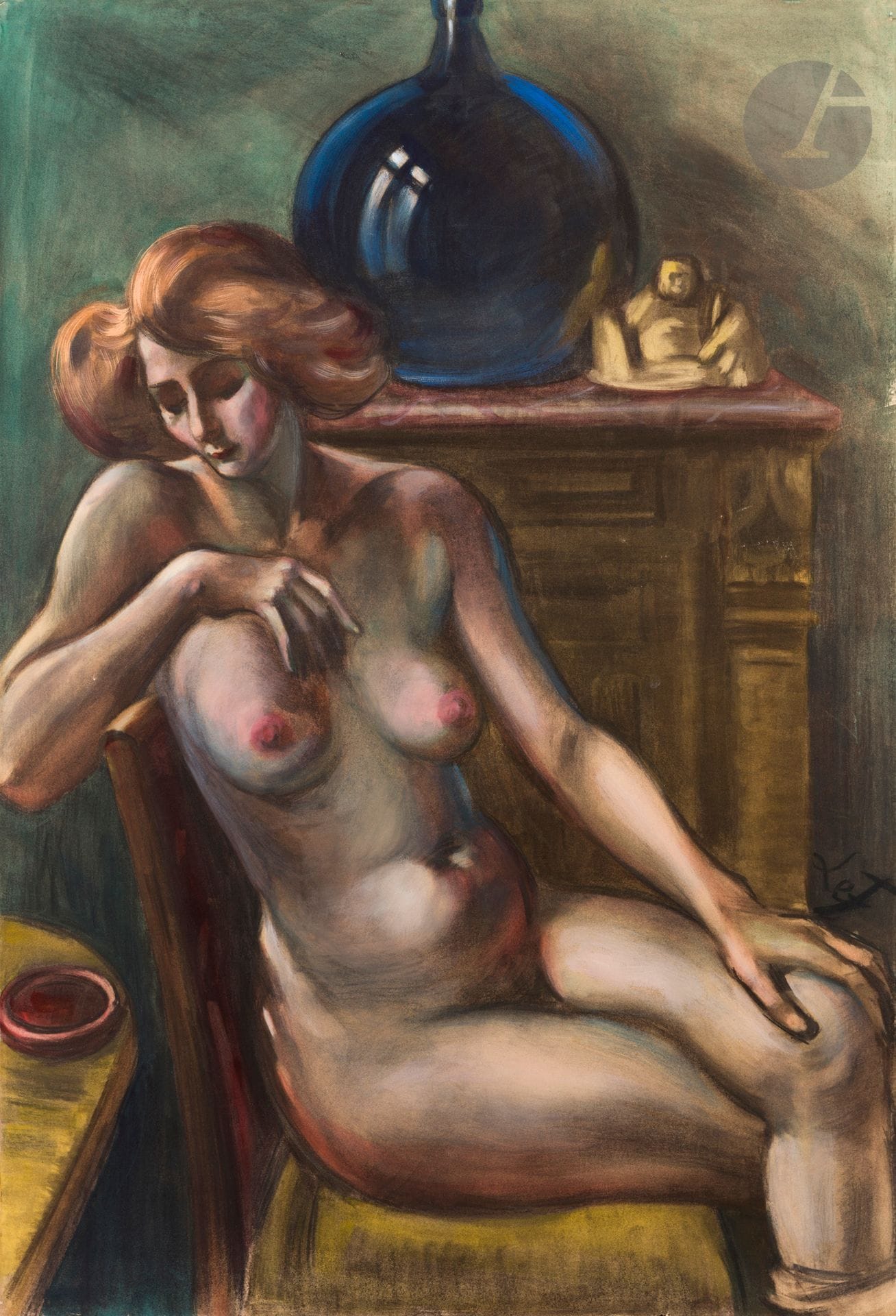 Henri LE FAUCONNIER (1881-1946)
Young girl, circa 1924
Gouache and charcoal.
Signed lower right.
(Missing edges).
108 x 73 cm

Our work is the study for the canvas reproduced in: Jules Romain, Le Fauconnier, L'Art et la Vie, Paris, Éditions Marcel Seheur, 1927.