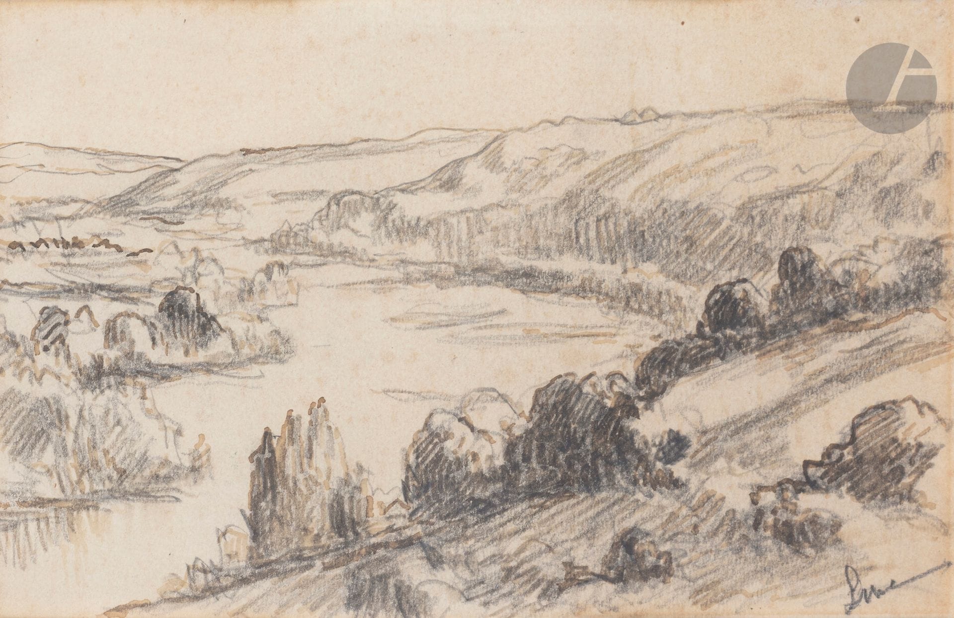 Maximilien LUCE (1858-1941)
Landscape at Rolleboise
Charcoal.
Signed lower right.
14 x 21.5 cm