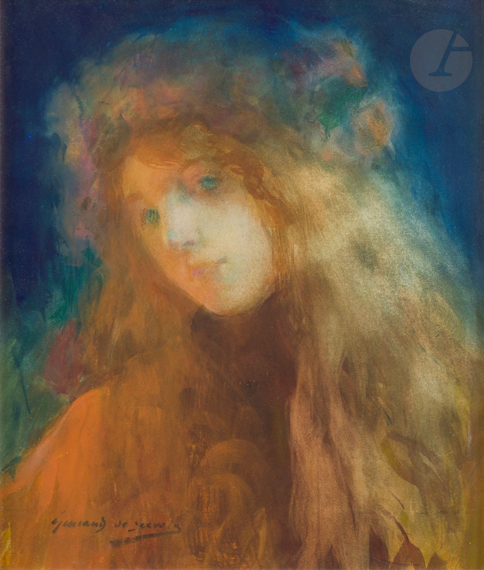 Lucien-Victor GUIRAND de SCEVOLA 
(1871-1950)
Portrait de jeune femme
Aquarelle.
Signée en bas à gauche.
42 x 37 cm