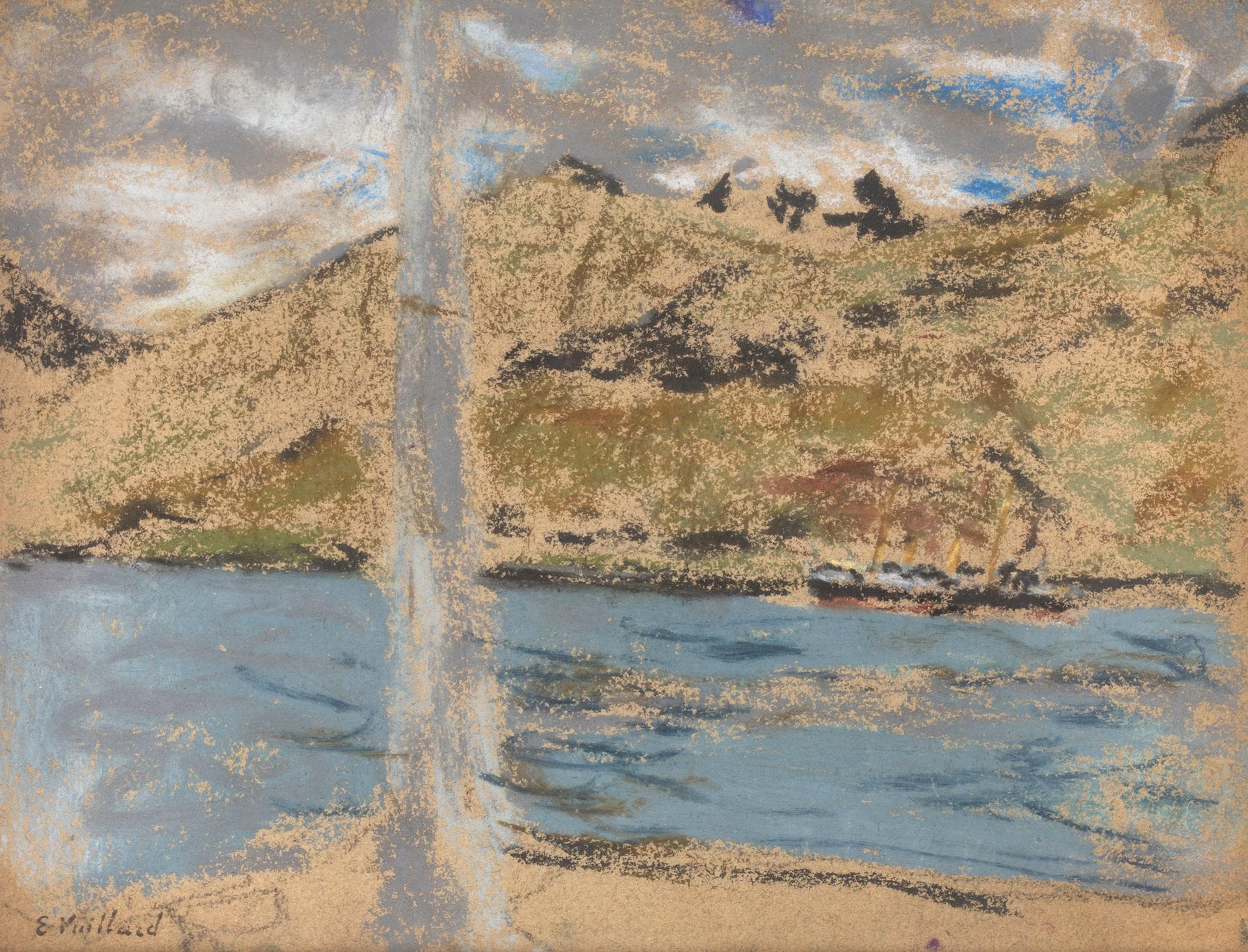 Édouard VUILLARD (1868-1940)
Mauvais temps, Hendaye, 1910
Pastel.
Timbrée en bas à droite (Lugt 2497a).
25,5 x 33 cm

Bibliographie : 
Antoine Salomon, Guy Cogeval, Vuillard, Catalogue Critique des Peintures et Pastels Skira, Wildenstein Institute, 2003, reproduit sous le n°VIII-397, p. 1008.