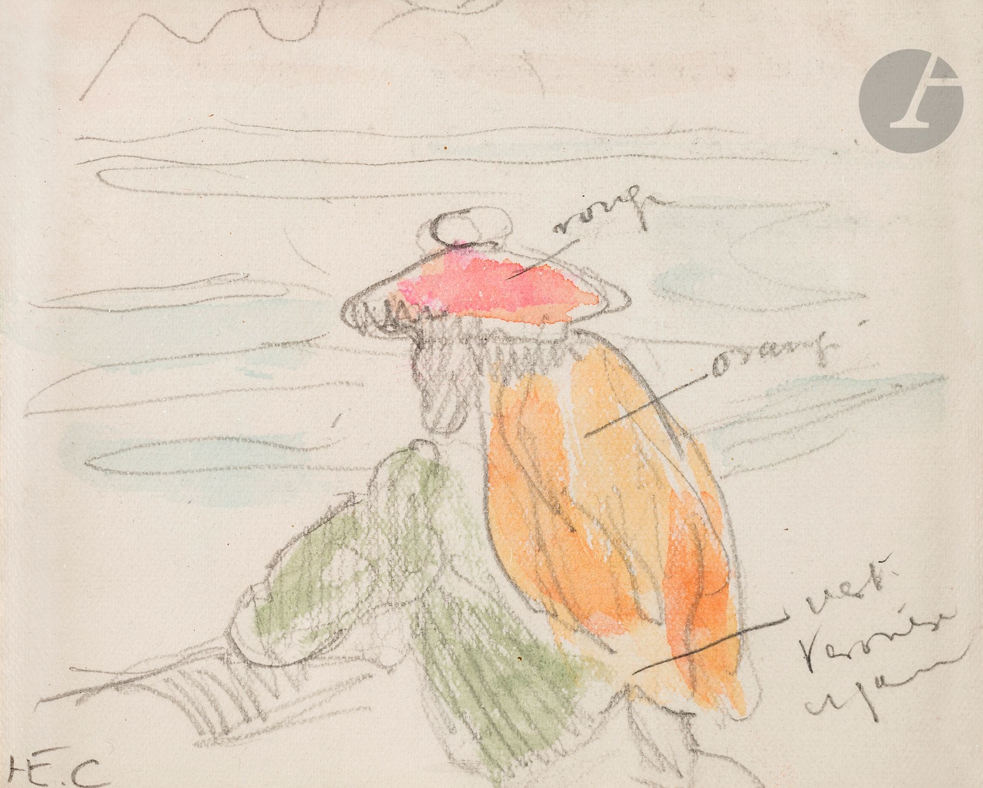 Henri Edmond CROSS (1856-1910)
Man with beret
Watercolor over graphite.
Monogrammed lower left.
8 x 10 cm