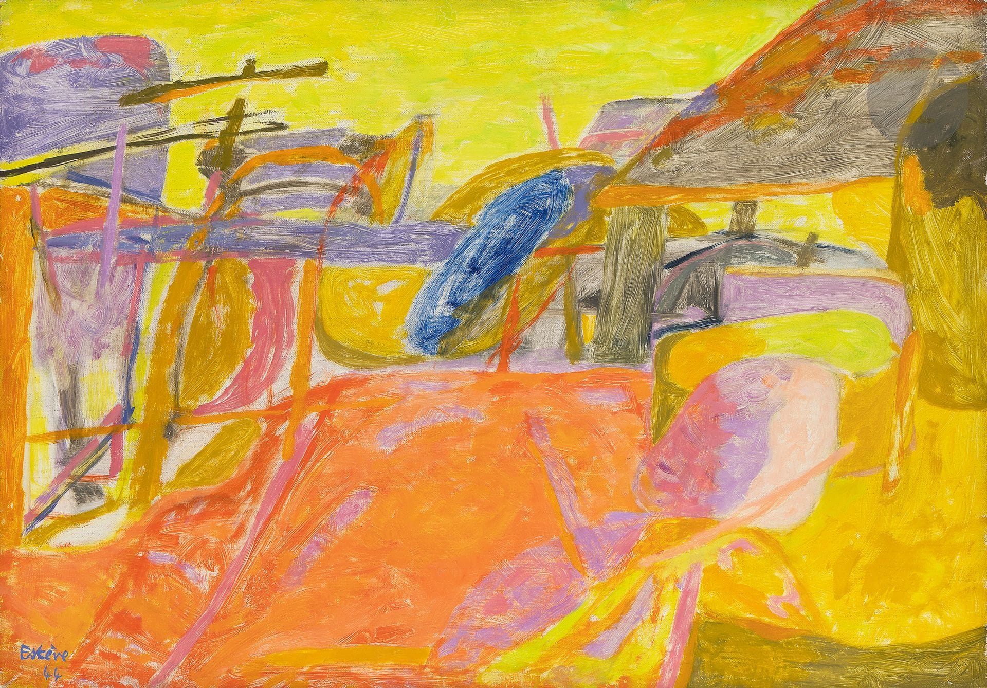 Maurice ESTÈVE (1904-2001)
La Ferme de l’écrevisse, 1944
Huile sur toile.
Signée et datée en bas à gauche.
Signée, datée et titrée au dos.
46 x 65 cm

Provenance : 
Galerie Louis Carré, Paris (étiquette au dos).

Expositions :
- Fransk Konst, Musée Malmö, Suède, 1951.
- Paysage de France, Musée des Beaux-Arts de Rouen, 1958 (étiquette au dos).

Bibliographie : 
Robert Maillard, Monique Prudhomme-Estève, Maurice Estève, Catalogue raisonné de l’œuvre peint, Paris, Éditions Ides et Calendes, 1995, n°221, reproduit p. 229.