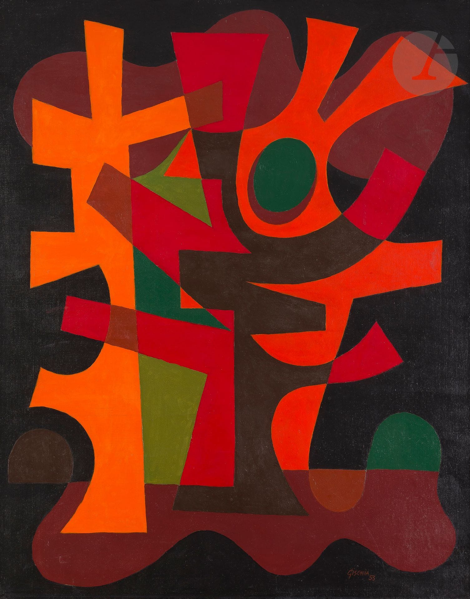 Léon GISCHIA (1903-1991)
Arbres et nuages, 1953
Huile sur toile.
Signée et datée en bas à droite.
92 x 73 cm

Provenance : 
Galerie Arnoux, Paris (étiquette au dos sur le châssis).