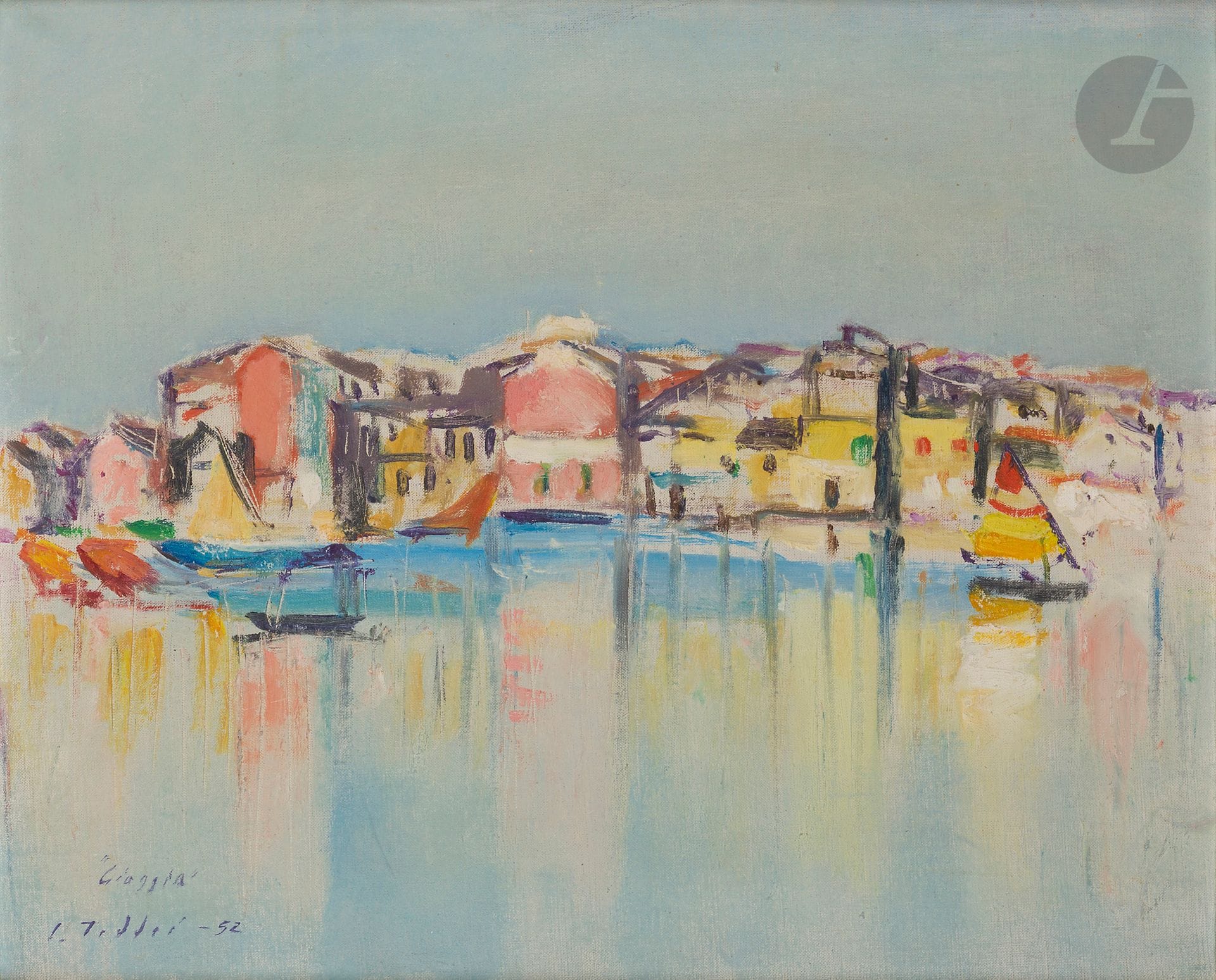 Luigi TADDEI (1898-1992)
Chioggia, 1952
Oil on canvas.
Signed, dated and located lower left.
Signed, dated and located on the back.
40 x 50 cm

Provenance : 
Acquired directly from the artist.