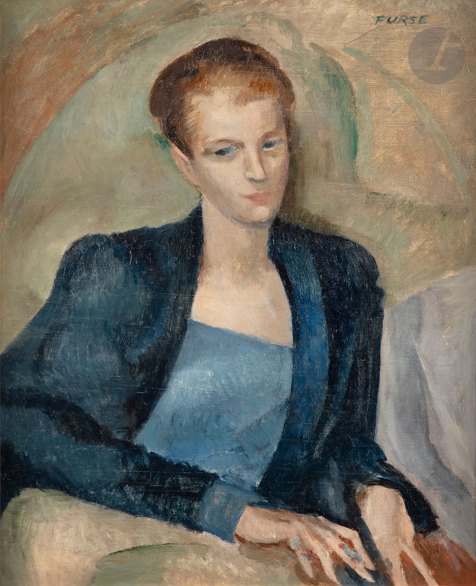 Roger Kemble FURSE (1903-1972)
Madame Ethel
Huile sur toile.
Signée, datée et titrée au dos.
(Restaurations).
61 x 50 cm