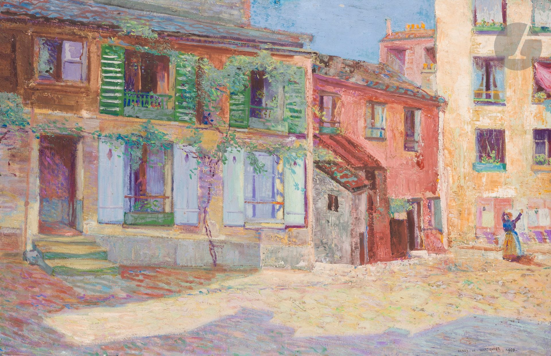 Henry de WAROQUIER (1881-1970)
Vieilles maisons rue Froidevaux, Paris, 1900
Huile sur carton.
Signée et datée en bas à droite.
Monogrammée, datée, titrée et numéroté «434» au dos.
60 x 92 cm