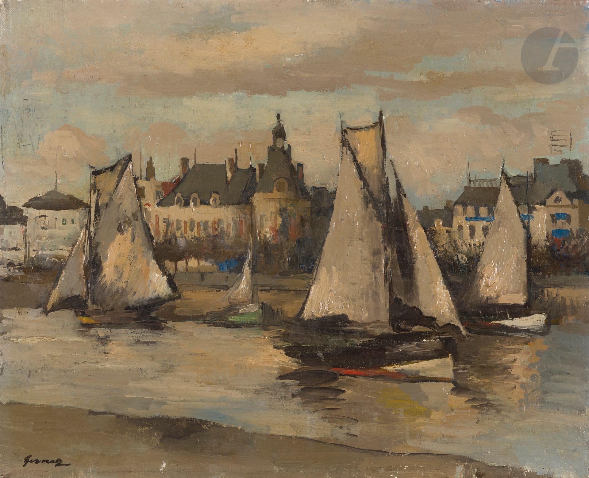Paul-Elie GERNEZ (1888-1948)
Bretagne, voilier à l’embouchure du port
Huile sur toile.
Signée en bas à gauche.
33 x 41 cm