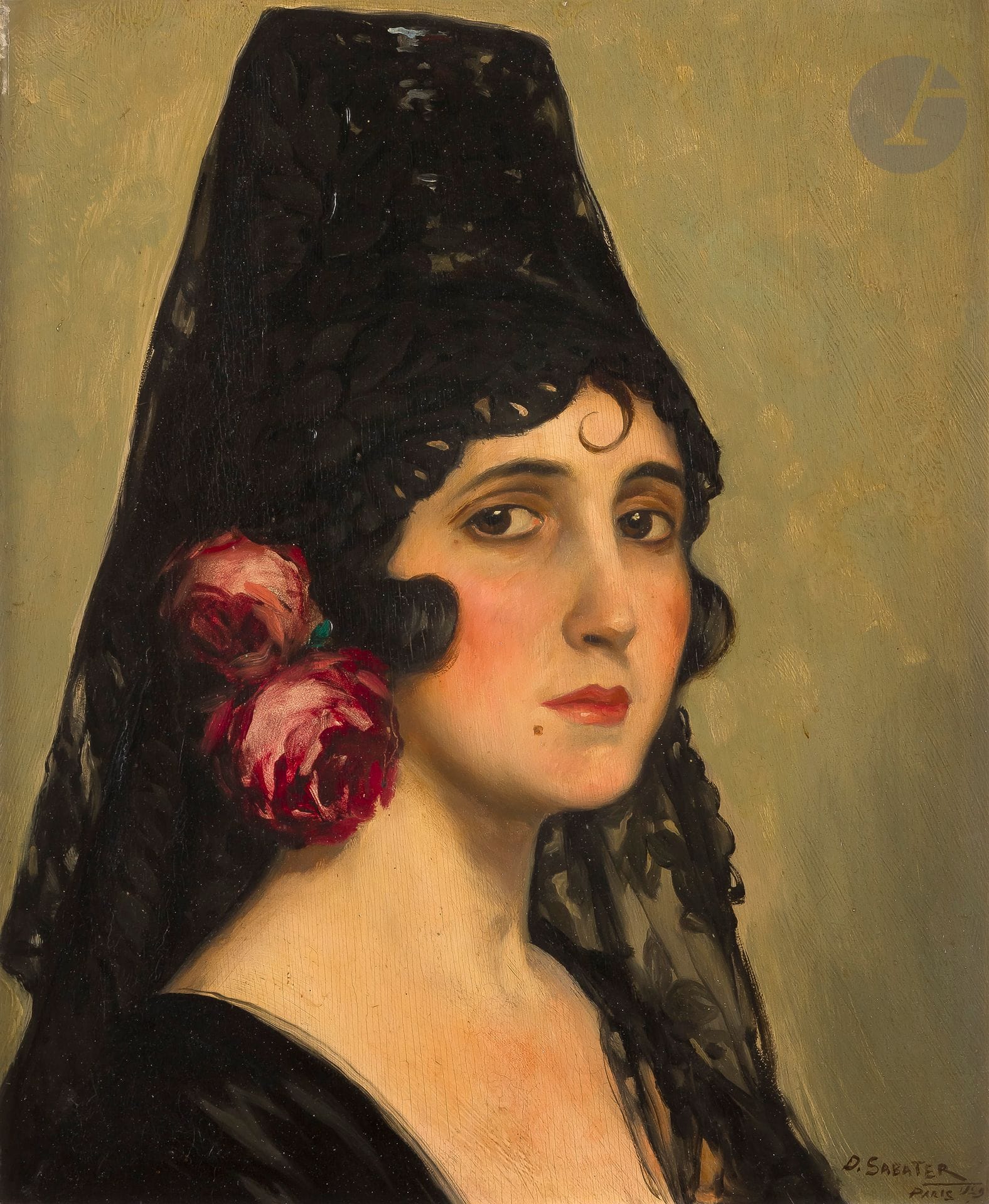 Daniel SABATER Y SALABERT (1888-1951)
La Valencian
Huile sur panneau.
Signée et datée en bas à droite.
Signée, datée et titrée au dos.
46 x 38 cm