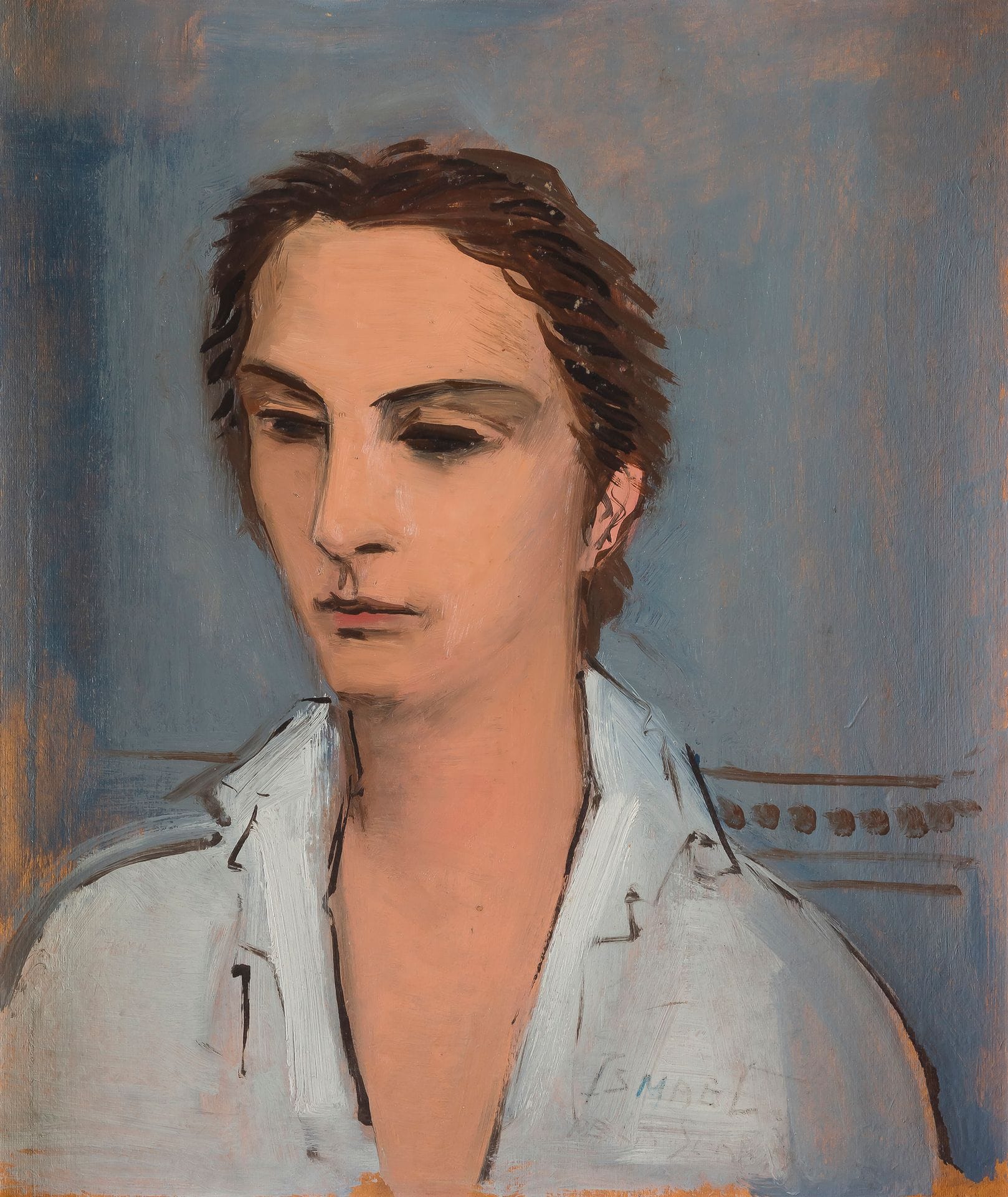 Ismaël de la SERNA (1897-1968)
Portrait de jeune homme, 1954
Huile sur carton.
Signée en bas à droite.
Signée et datée au dos.
44 x 36 cm