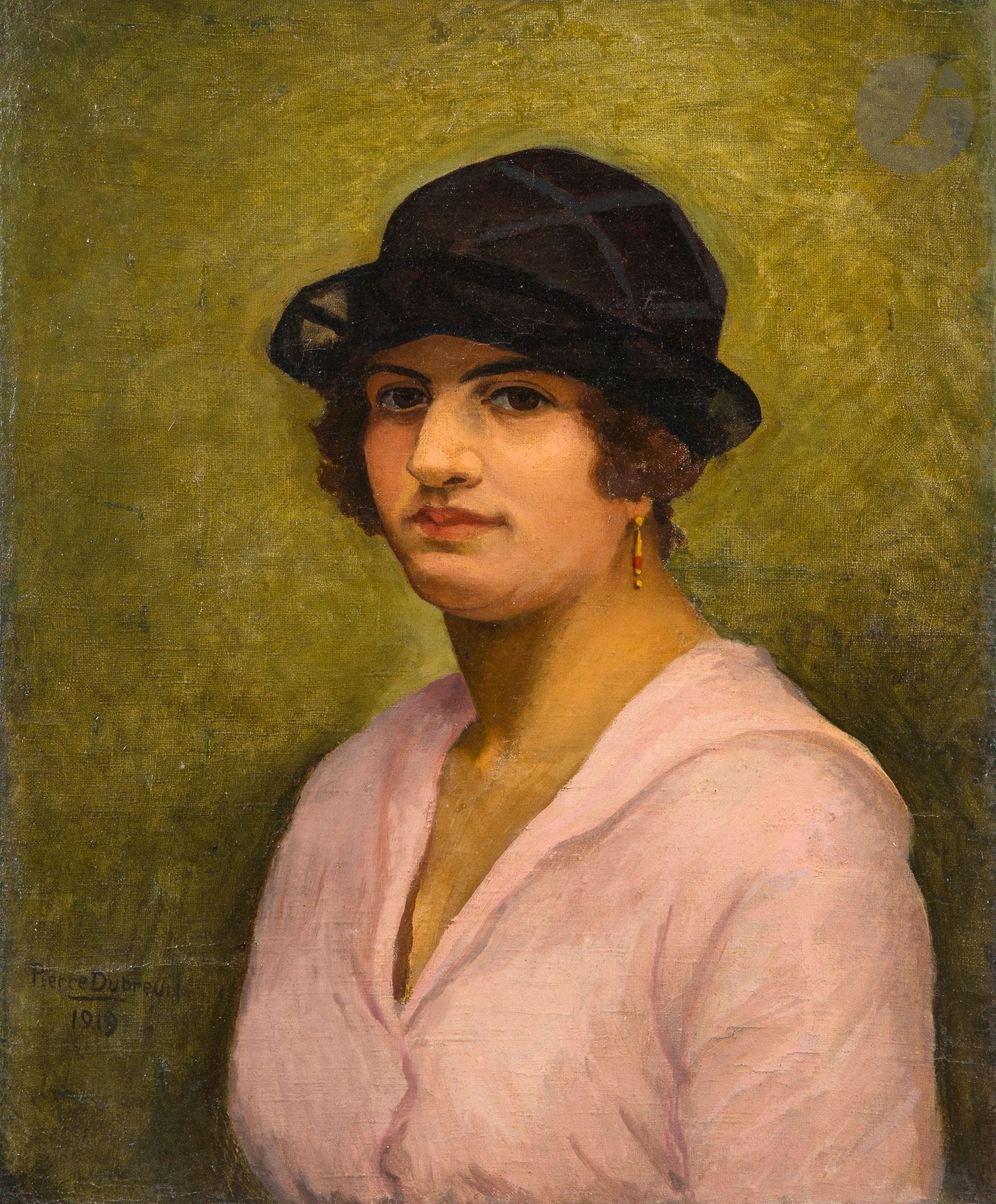 Pierre DUBREUIL (1891-1970)
Portrait de sa femme, 1919
Huile sur toile.
Signée et datée en bas à gauche.
(Restaurations).
61 x 50 cm