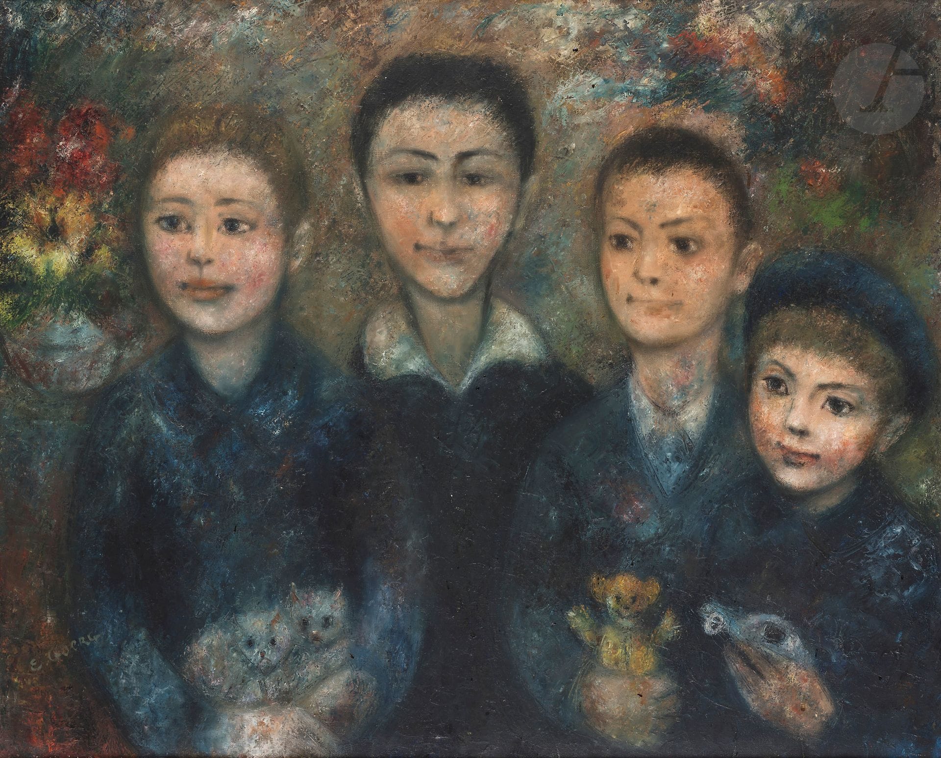 Edouard GOERG (1893-1969)
Les Quatre Fils du Docteur F., 1955
Huile sur toile.
Signée en bas à gauche, contresignée et datée au dos.
81 x 100 cm

Exposition : 
E.Goerg, Peintures, Palais de la Méditerranée, Nice, 7 décembre 1957 - 5 janvier 1958.
