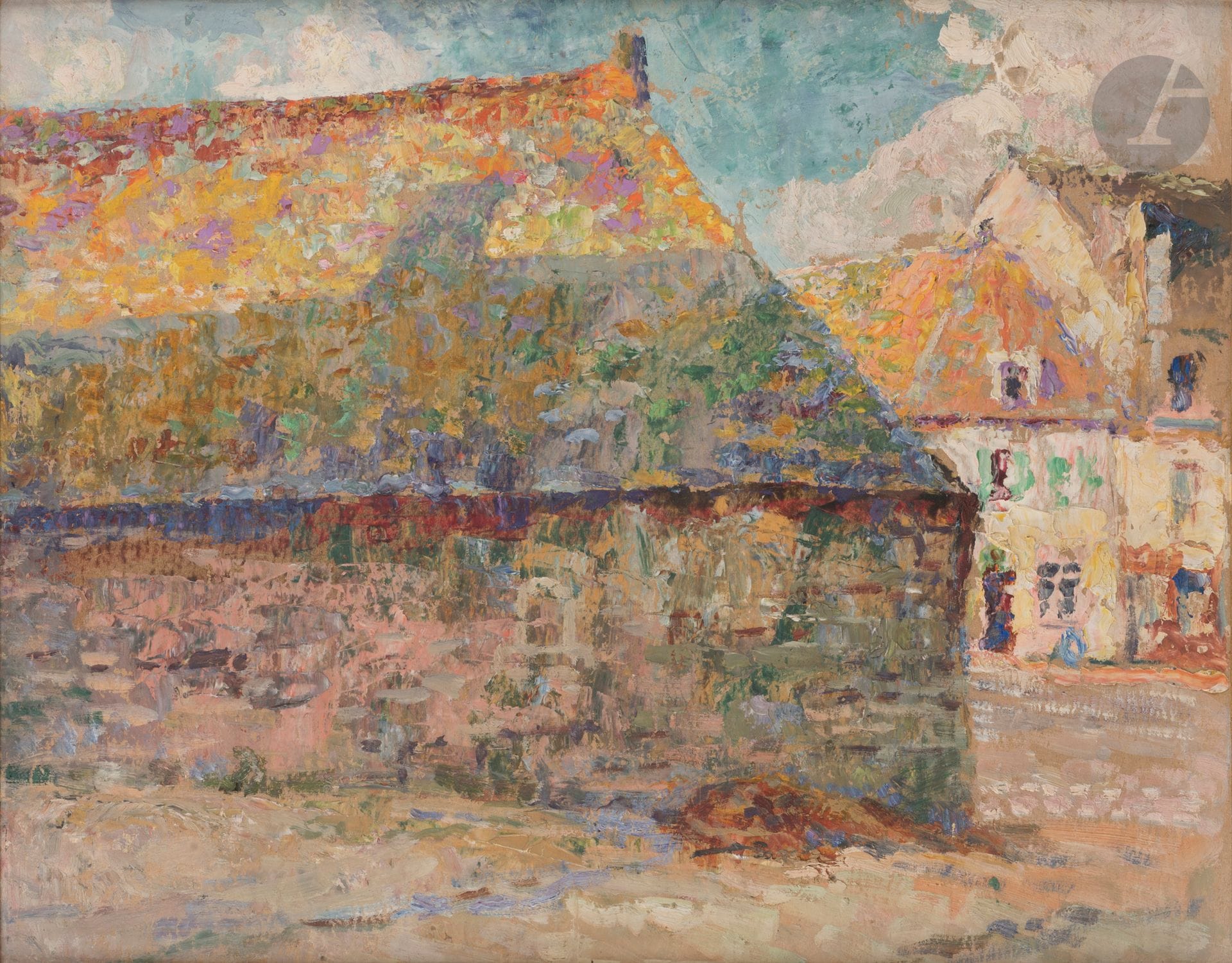 Victor CHARRETON (1864-1936)
Village heart
Oil on cardboard.
Certified by the artist's widow on the back.
32 x 40 cm