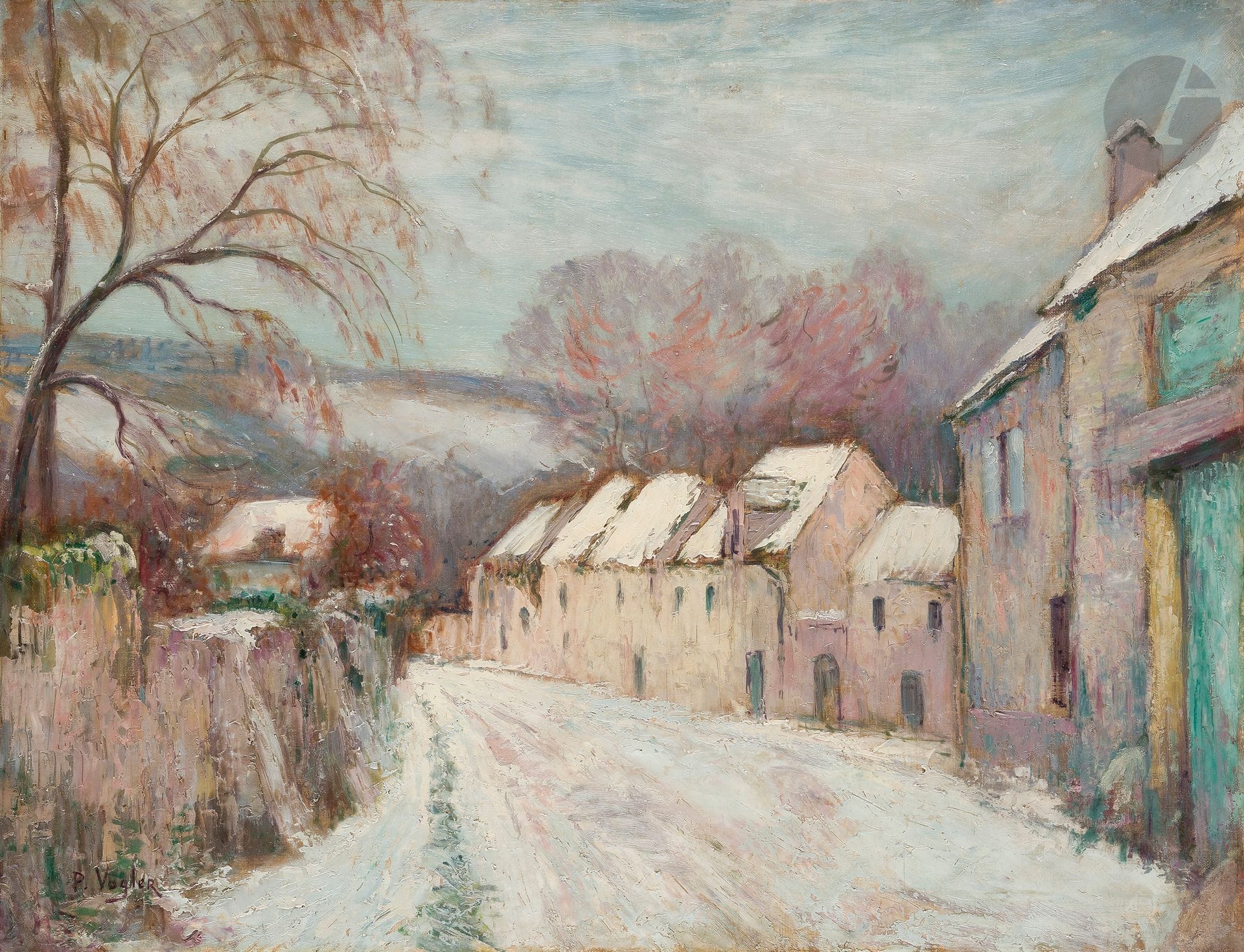 Paul VOGLER (1852-1904)
Snow-covered village
Oil on canvas.
Signed lower left.
(Wear).
54 x 73 cm