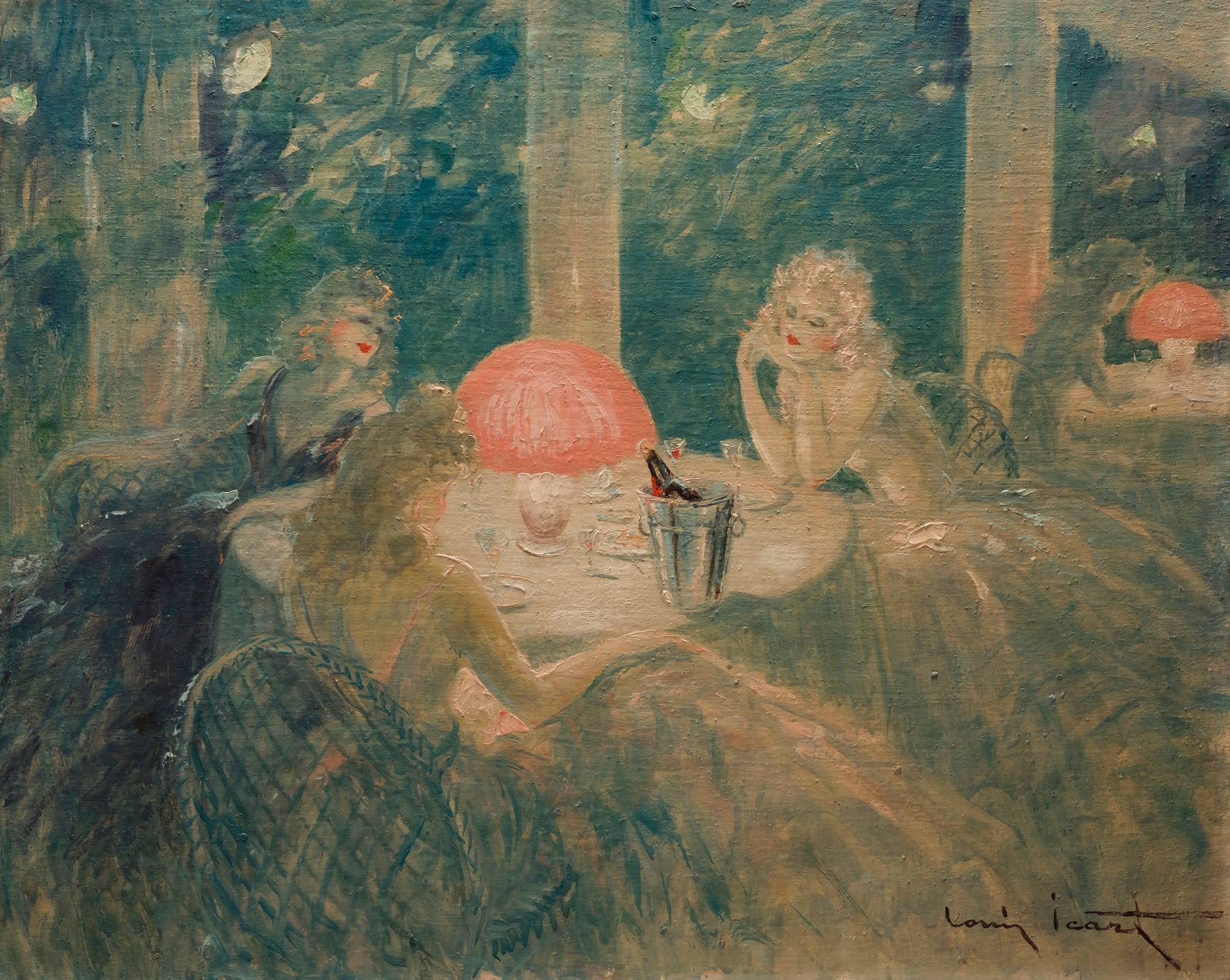 Louis ICART (1888-1950)
Fin de dîner au casino, 1924
Huile sur toile.
Signée en bas à droite.
Titrée et datée en dos.
65 x 81 cm