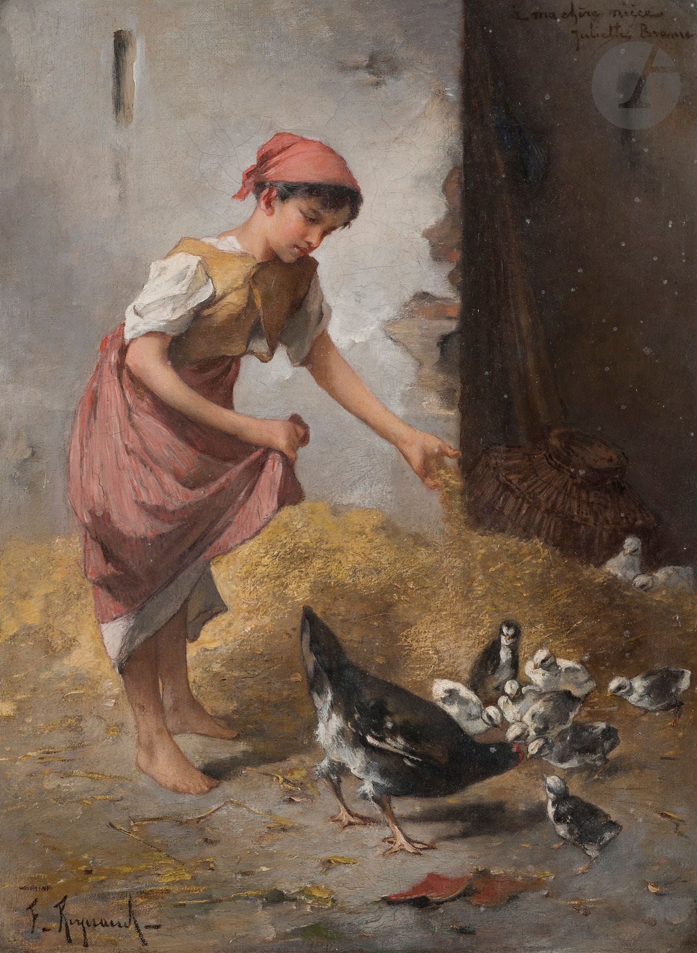 François Maurice REYNAUD (1825-1909)
Young girl in the henhouse
Oil on canvas.
Signed lower left.
Signed upper right.
46 x 33 cm