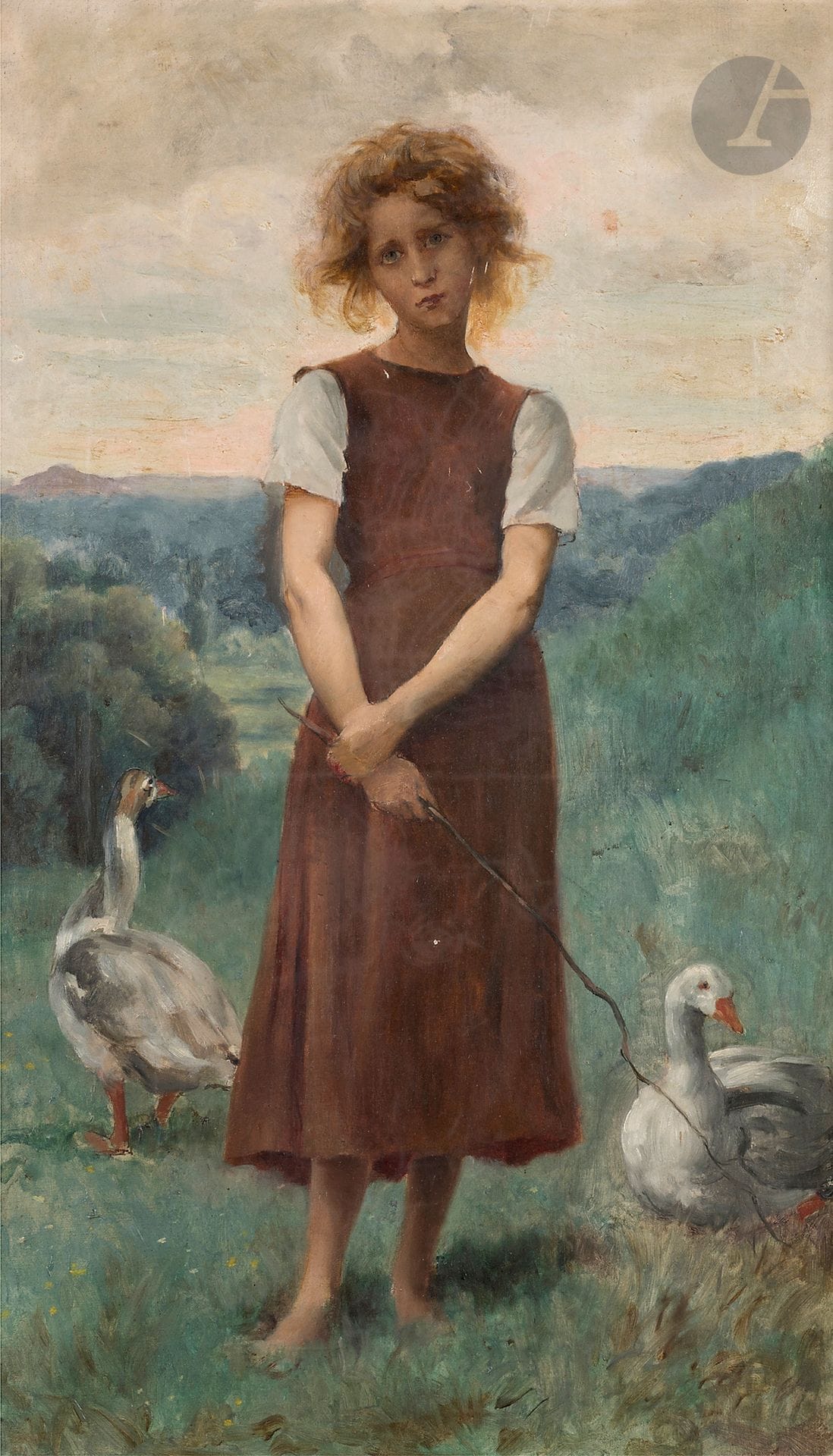 Jean Jules BADIN (1843-c.1880)
Goose keeper
Oil on canvas.
Unsigned.
73 x 42 cm

Provenance : 
Artist's family.