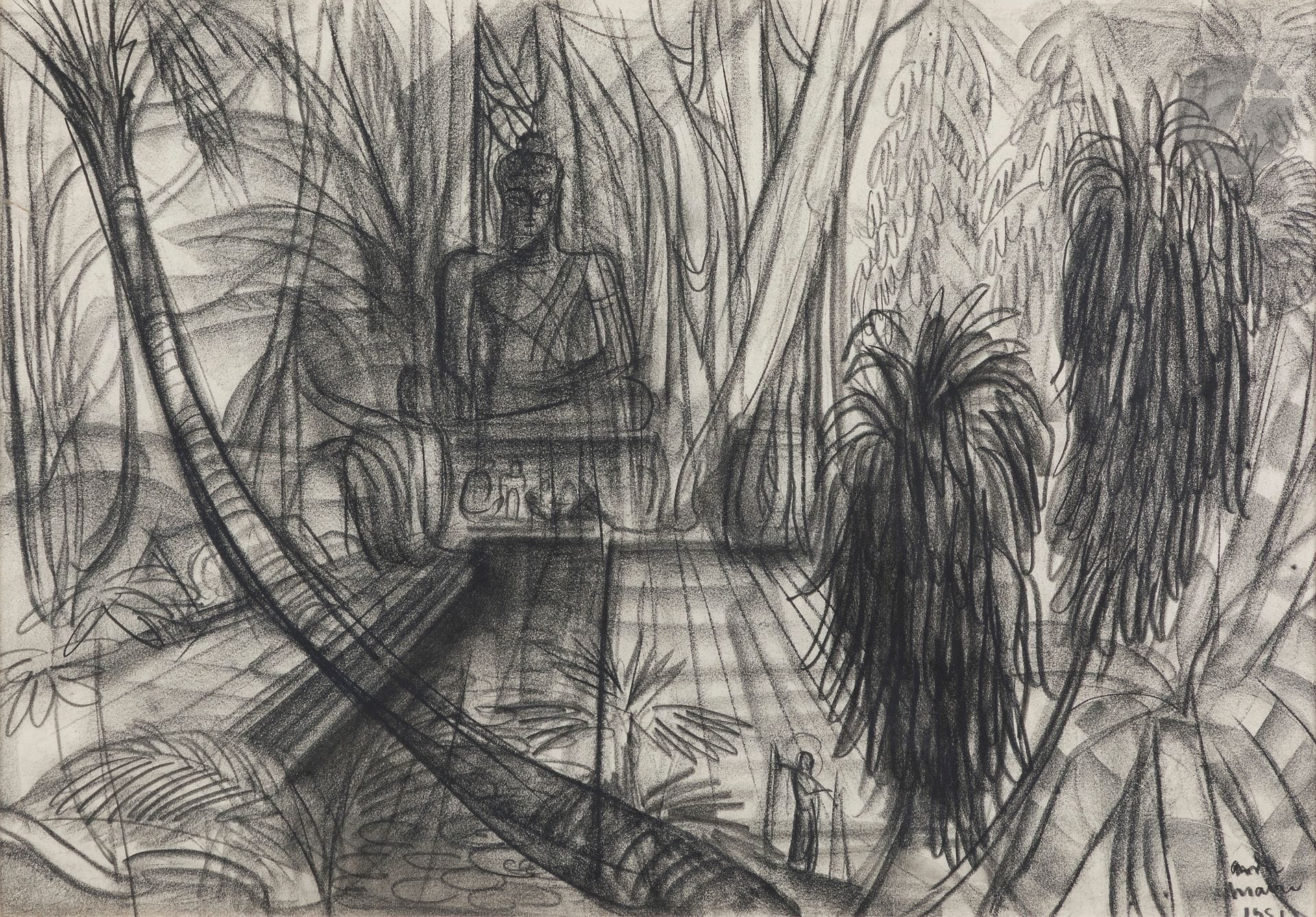 André MAIRE (1898-1984)
Temple d’Angkor, 1951
Fusain.
Signé et daté en bas à droite.
37 x 53 cm