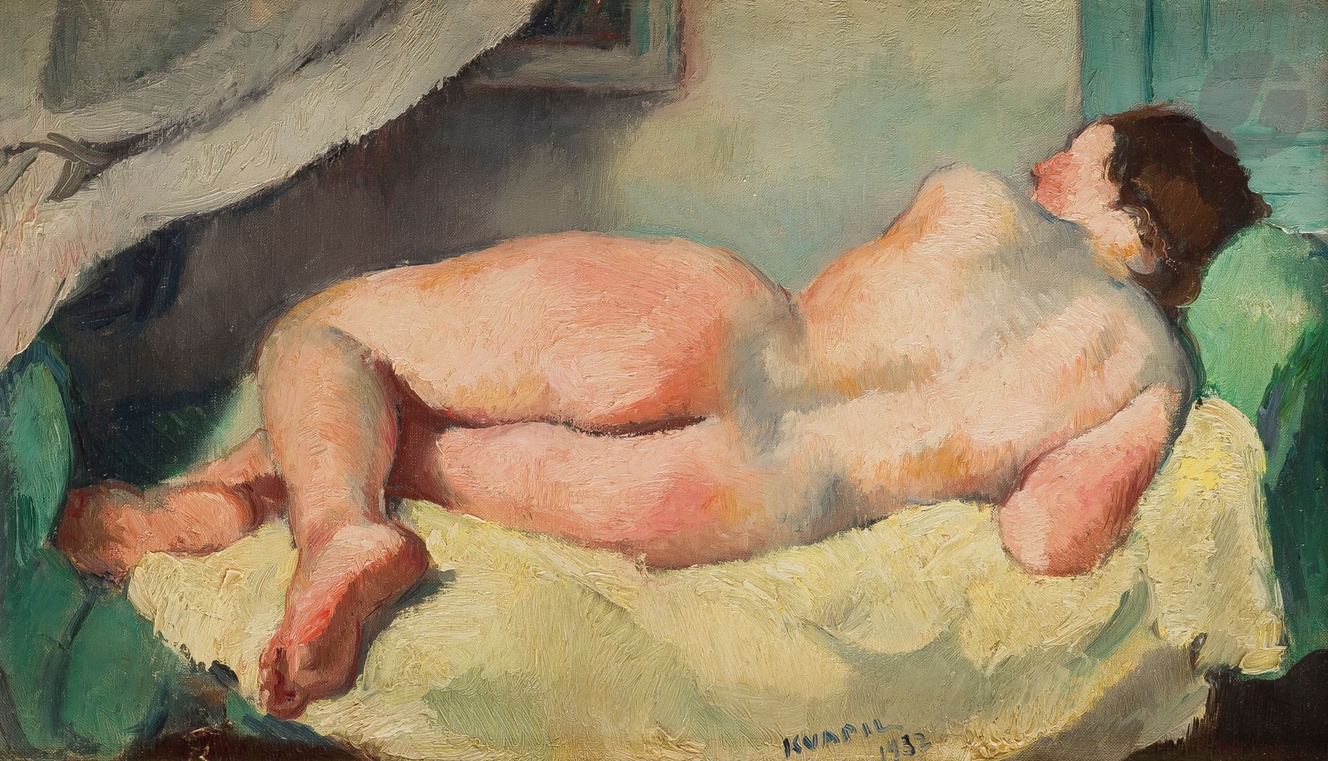 Charles KVAPIL (1884-1958)
Nu allongé, 1932
Huile sur toile.
Signée et datée en bas vers la droite.
25 x 46.5 cm