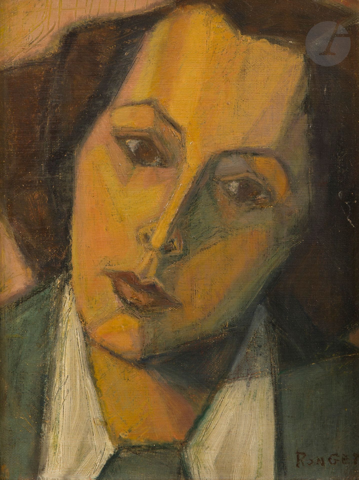 Elisabeth RONGET (1893-1972)
Portrait de femme, 1949
Huile sur toile.
Signée en bas à droite.
Signée et datée au dos.
33 x 25 cm