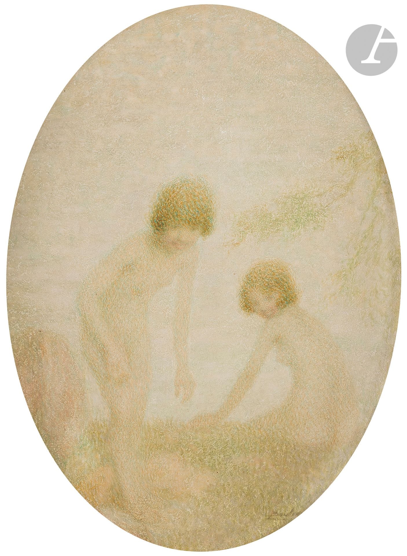 Lucien BOULIER (1882-1963)
Deux baigneuses
Huile sur carton ovale.
Signée en bas à droite.
61 x 46 cm