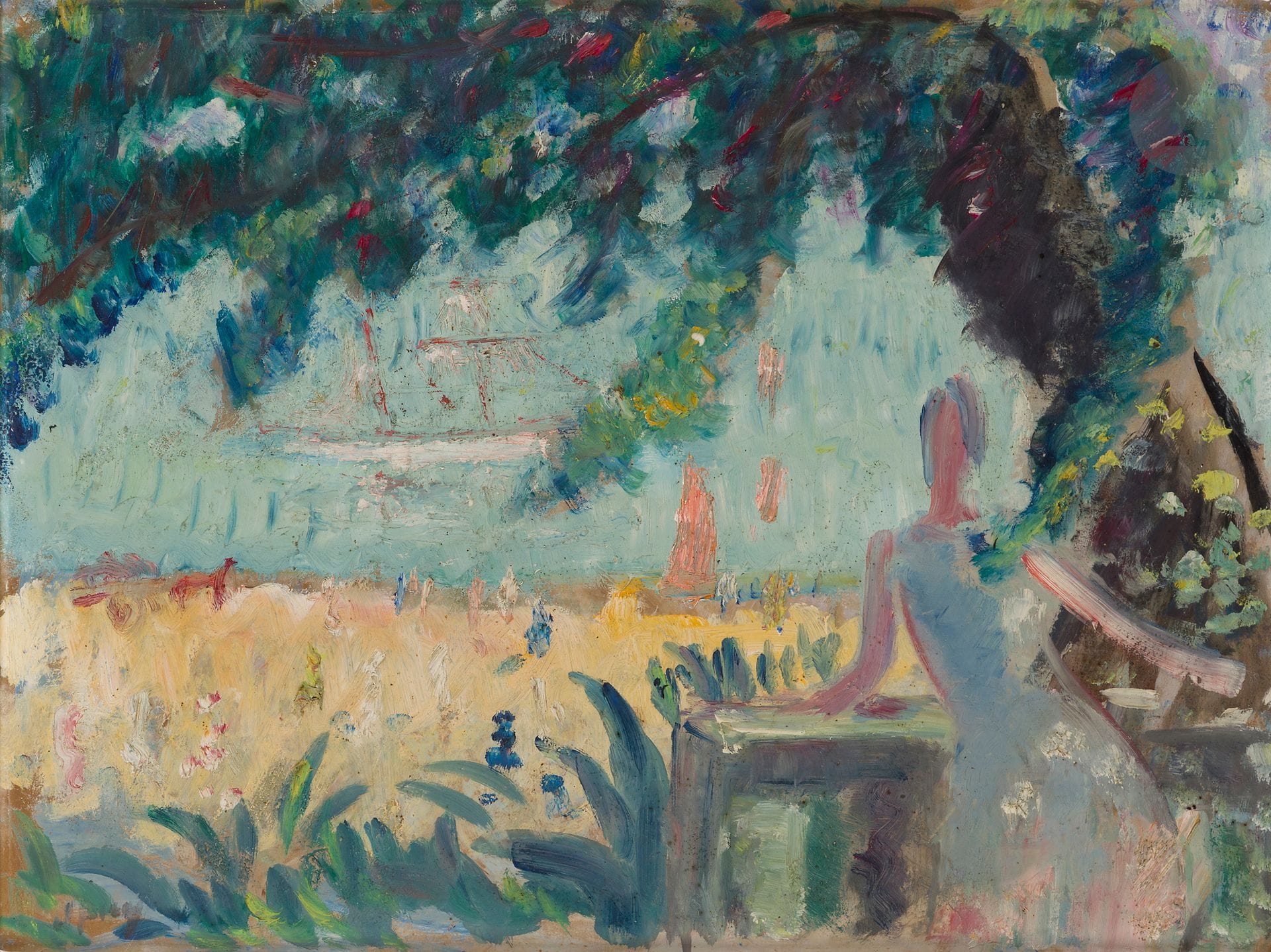 Jean PUY (1876-1960)
Terrasse sur le port, vers 1955
Huile sur carton.
Signée en bas à gauche.
30.5 x 40 cm