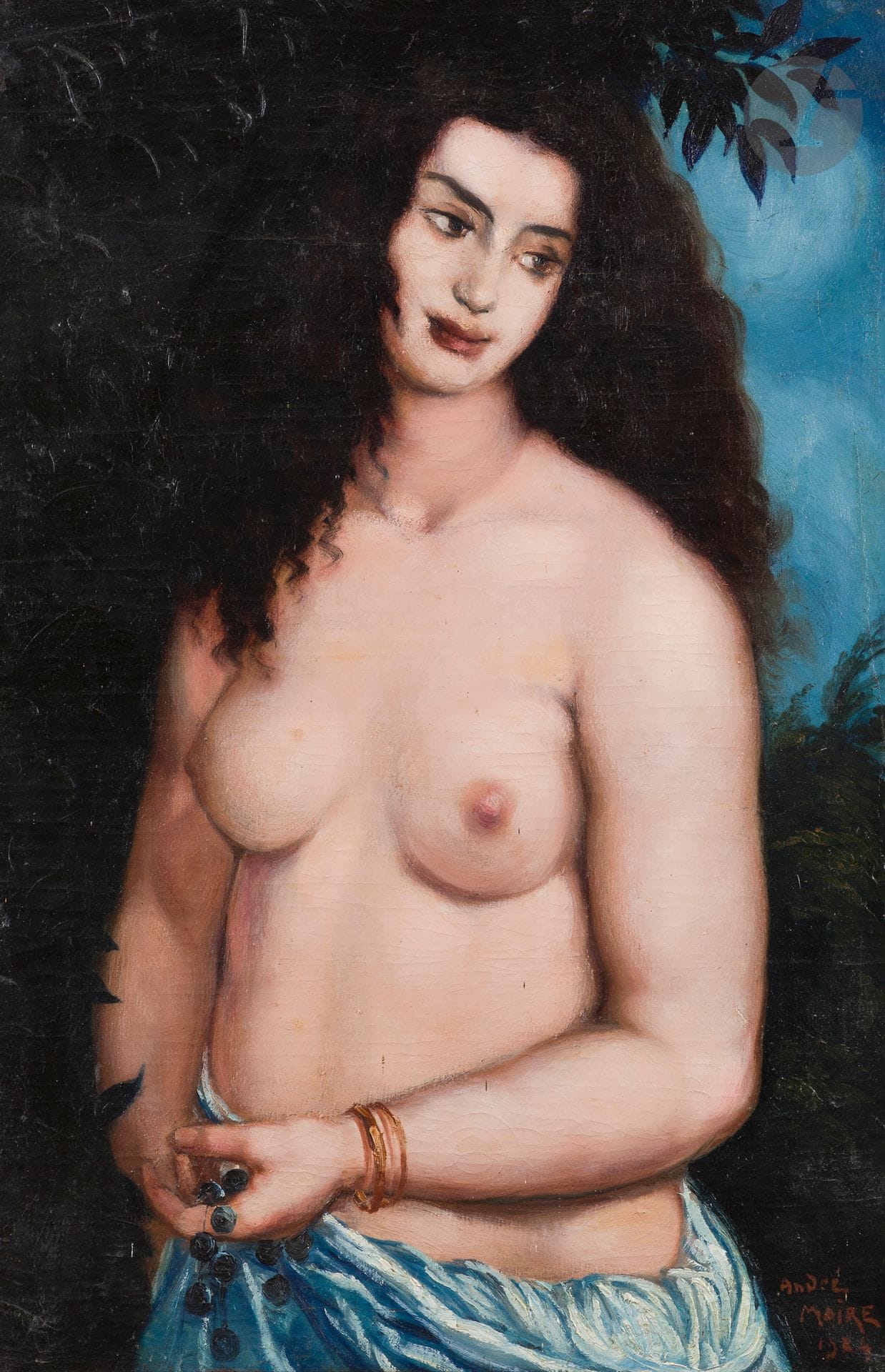 André MAIRE (1898-1984)
Femme à la grappe de raisins, 1924
Huile sur toile.
Signée et datée en bas à droite.
(Craquelures).
88 x 58 cm