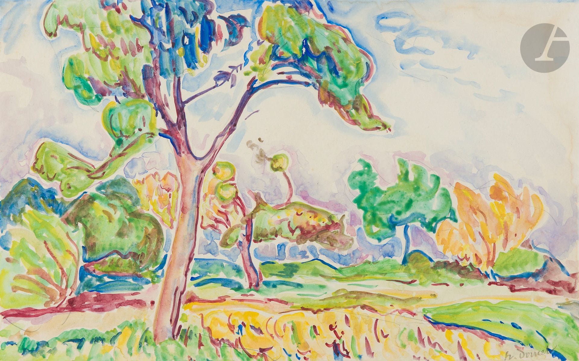 Henri DOUCET (1883-1915)
Paysage du sud
Aquarelle.
Signée en bas à droite.
Encadrement Claude de Muzac.
22 x 35 cm