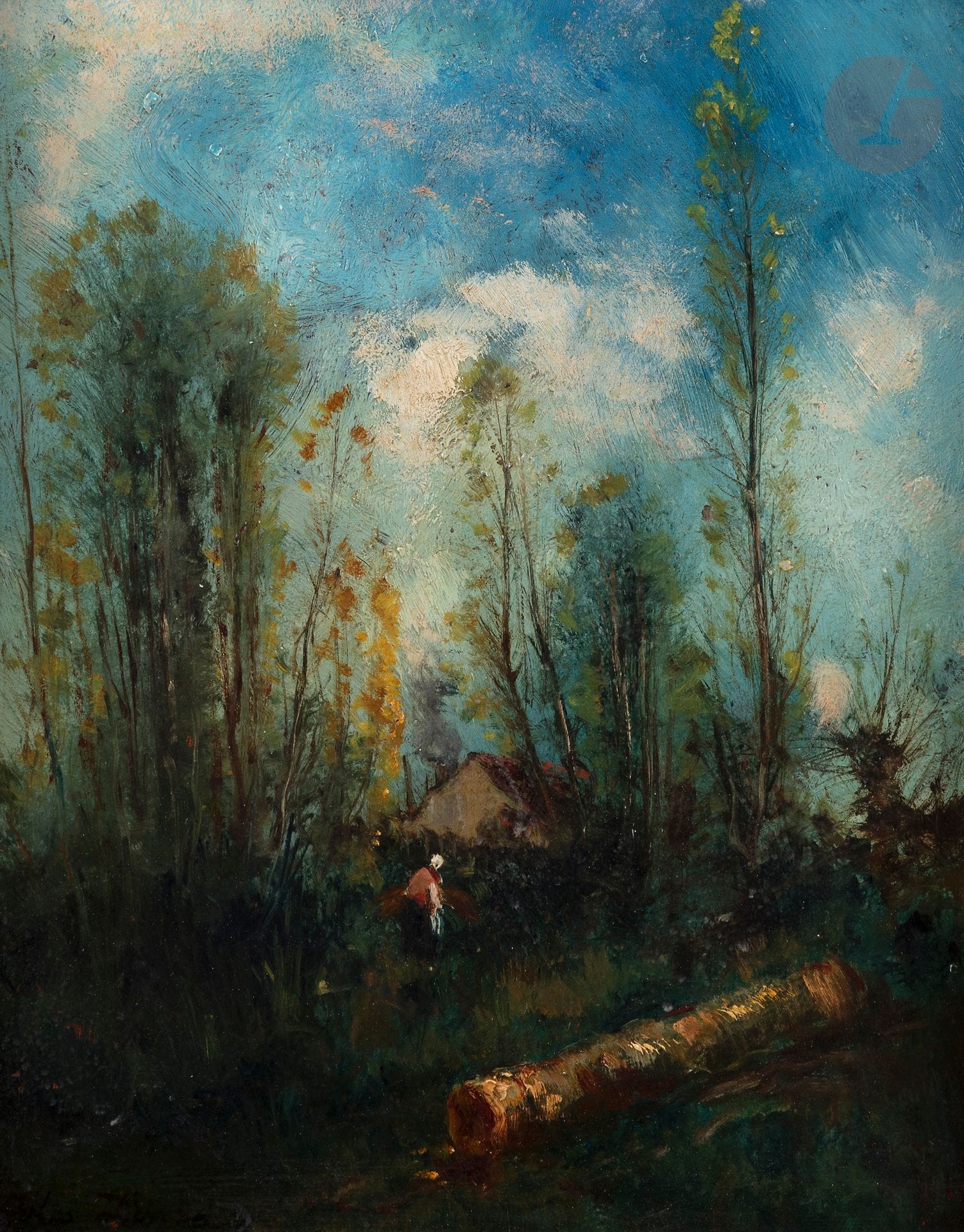 Jules DUPRÉ (1811-1899)
Femme aux abords du village
Huile sur panneau.
Signée en bas à gauche.
27 x 23 cm