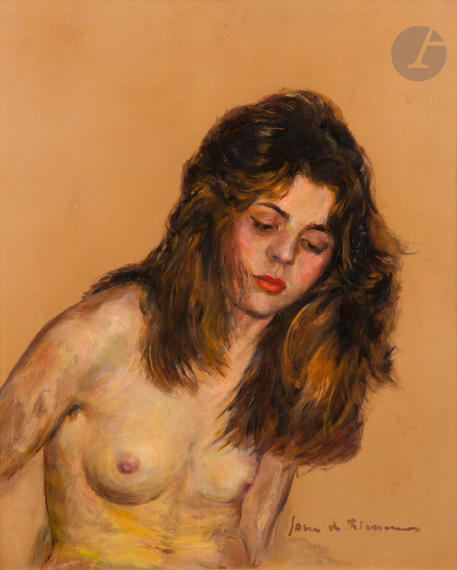 Jacques FAVRE DE THIERRENS (1895-1973)
Buste de femme nue
Huile sur panneau.
Signée en bas à droite.
65 x 54 cm