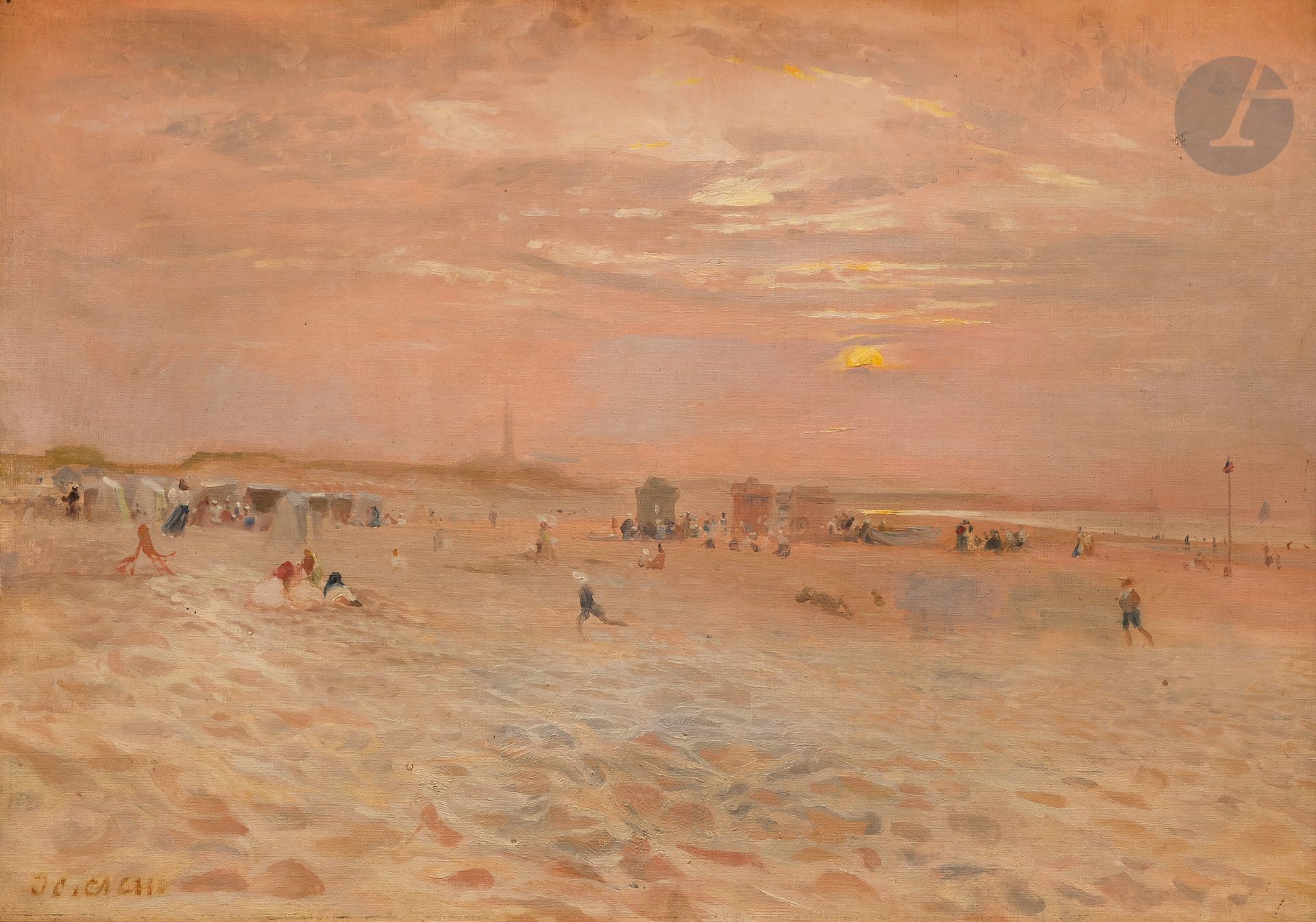 Jean-Charles CAZIN (1841-1901)
Boulogne-sur-Mer, Plage animée au coucher de soleil
Huile sur toile.
Signée en bas à gauche.
43 x 61 cm

RENTOILÉE.

Nous remercions Monsieur Jérôme Fourmanoir pour les informations qu'il nous a transmises.