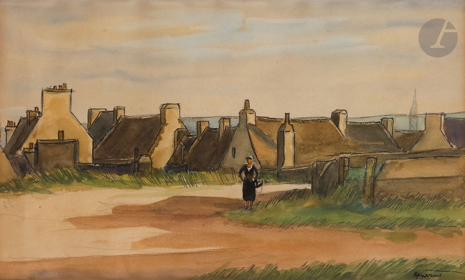 Louis Robert ANTRAL (1895-1940)
Village breton
Encre et aquarelle.
Signée en bas à droite.
26 x 44 cm