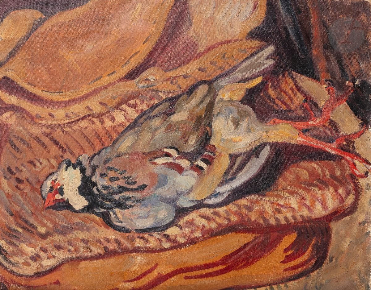 Louis VALTAT (1869-1952)
Red partridge
Oil on canvas.
Monogrammed lower right
33 x 41 cm

Provenance :
Tajan sale, March 9, 2010, Paris, n° 30.

This work is registered in the Archives of the Association des Amis de Louis Valtat.
A notice of inclusion was issued, but lost to date.