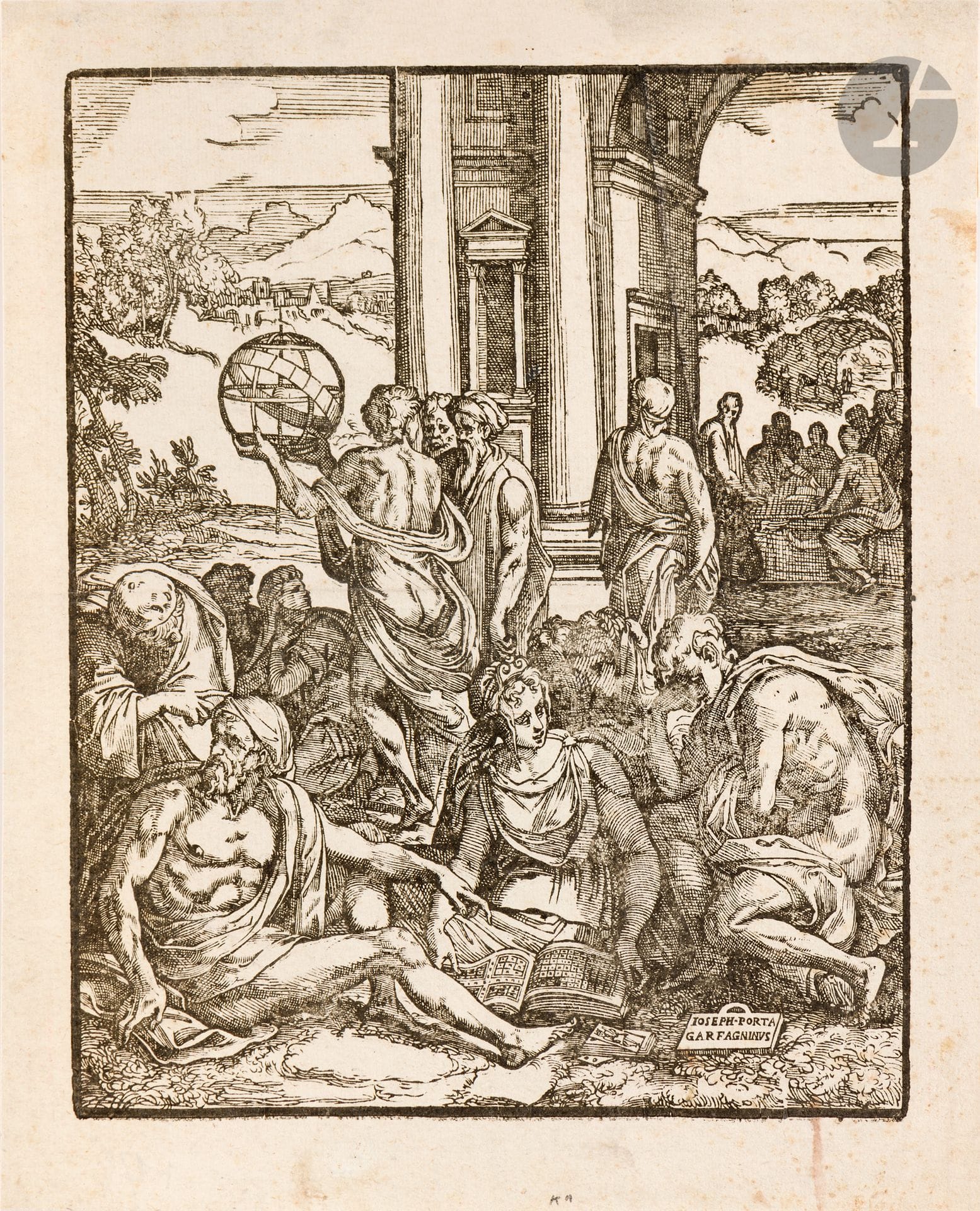 Giuseppe Porta, known as Il Salviati (1520-1575)
The Cartomancer. (Frontispiece for Le Sorti, intitolate giardino di pensieri... [Fortunes, book of divination], Venice, F. Marcolini da Forli, 1540). Woodcut. 193 x 240. Very fine proof on thin laid paper. Median horizontal fold. Light spotting and foxing. Fine margins. Ex-coll. J.-M. Agassis (Lugt 69).

The subject of the engraving is taken from a composition by Marco Dente and transforms a group of scholars into a gathering of characters - including the traditional melancholy one on the right - around the central figure of the cartomancer. "The] composition is not original to Porta but closely copies an engraving by Marco Dente, a student of Marcantonio Raimondi who died in the Sack of Rome of 1527. By changing the book opening to show two pages from Marcolini's Le Sorti instead of an image of stars and planets, and by adding a pack of playing cards, the image has shifted from a gathering of scientists to a group of fortune-telling enthusiasts. The three women are probably intended as the three Parcae or Fates, who in ancient mythology spun, measured, and cut the thread of human life. Shown carrying out these actions in an allegorical image on page 21 of the book, the Fates are especially appropriate to the cover of a publication entitled Le Sorti, or The Fates. In this frontispiece, where they are engaged in the pleasurable pursuit of fortune-telling, they seem more relaxed than in the engraving by Dente - the one in the foreground even seems to smile as she shows Marcolini's book to the pensive man beside her." (metmuseum.org).