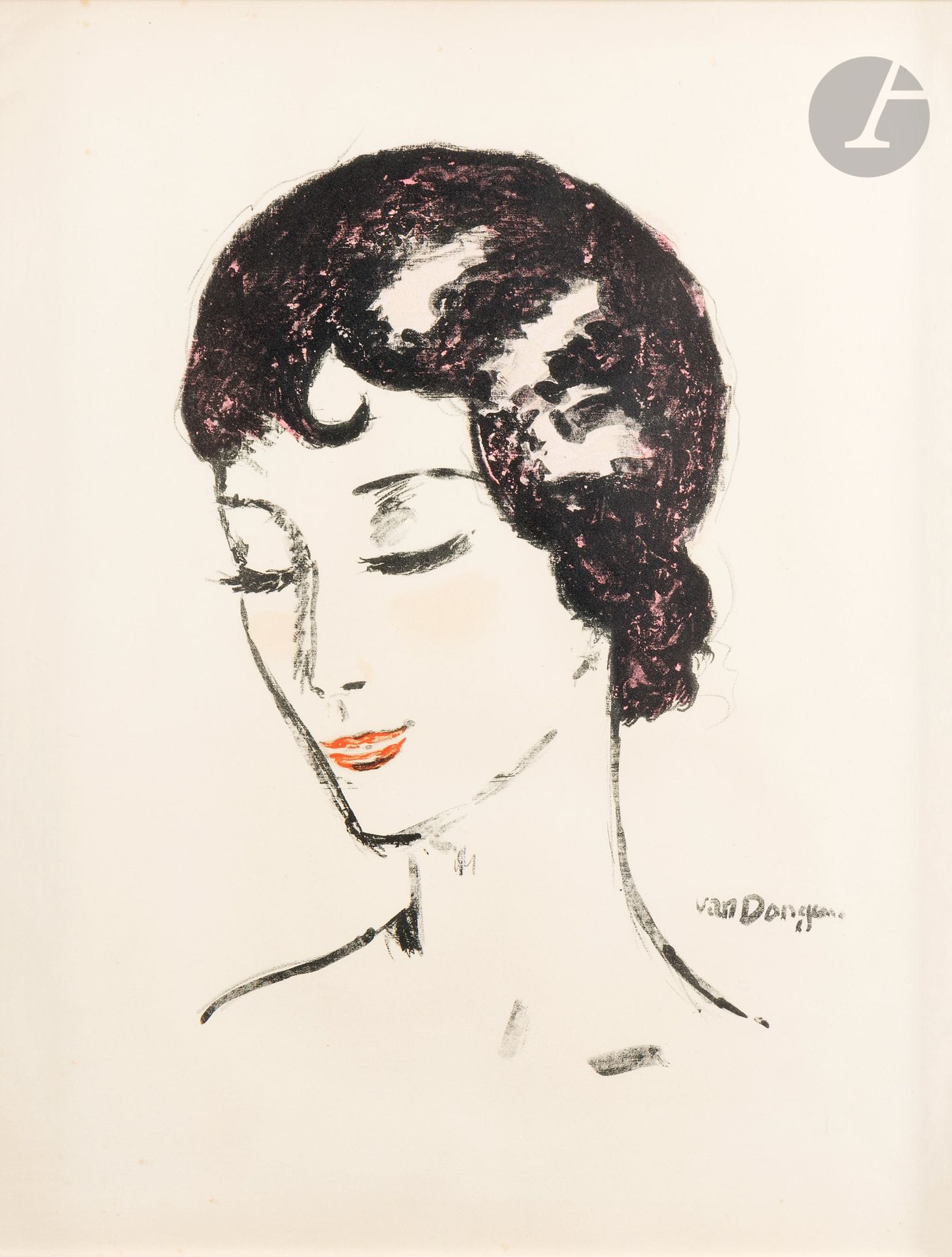 Kees van Dongen (1877-1968) 
Young girl with downcast eyes. Circa 1929. Lithograph. Sight: 490 x 650. Juffermans L 16. Very fine proof on ivory vellum. Scattered light foxing. Full margins. Framed.