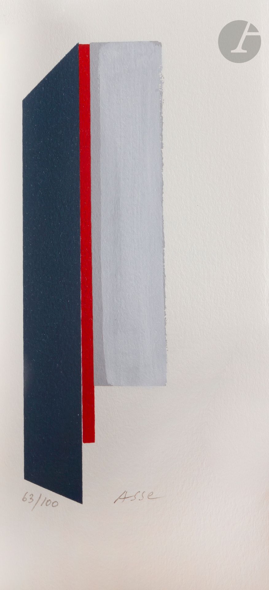 Geneviève Asse (1923-2021) 
Butor (Michel). La Souveraine reprend son rang. (Carnet des Sept Collines n° 13). Saint-Julien-Molin-Molette, Jean-Pierre Huguet éd., 2004. Un fascicule oblong [120x230] orné en frontispice d’une sérigraphie en couleurs de l’artiste, numérotée et signée au crayon. Exemplaire numéroté, très frais, d’un tirage à 100.