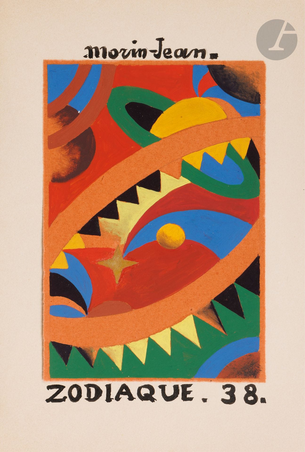 MORIN-JEAN.
Zodiaque 38.
S.l.s.n., 1938. —In-8, 265x195: (19 ff.), couverture illustrée. Broché, couverture rempliée.

Ouvrage rarissime publié à seulement deux exemplaires sur vieux japon, dédié à Mathieu Laensberg.
Il s’agit d’un Zodiaque entièrement composé par le peintre et illustrateur Morin-Jean (1877-1940). Le texte est entièrement autographe; il est accompagné de 3 dessins originaux (couverture, dédicace et feuillet précédant le premier signe), ainsi que de 13 gravures sur bois coloriées à la main, dont une contrecollée signée par l’artiste et 12 illustrant chacun des signes du zodiaque. Trois feuillets sont en papier violet.
Exemplaire numéro 1, signé par l’artiste à la justification, spécialement imprimé pour M. René Druart, membre de l’Académie de Reims et conservateur du musée du Vieux-Reims. Le second exemplaire était destiné à Morin-Jean.
Exemplaire très bien conservé.
