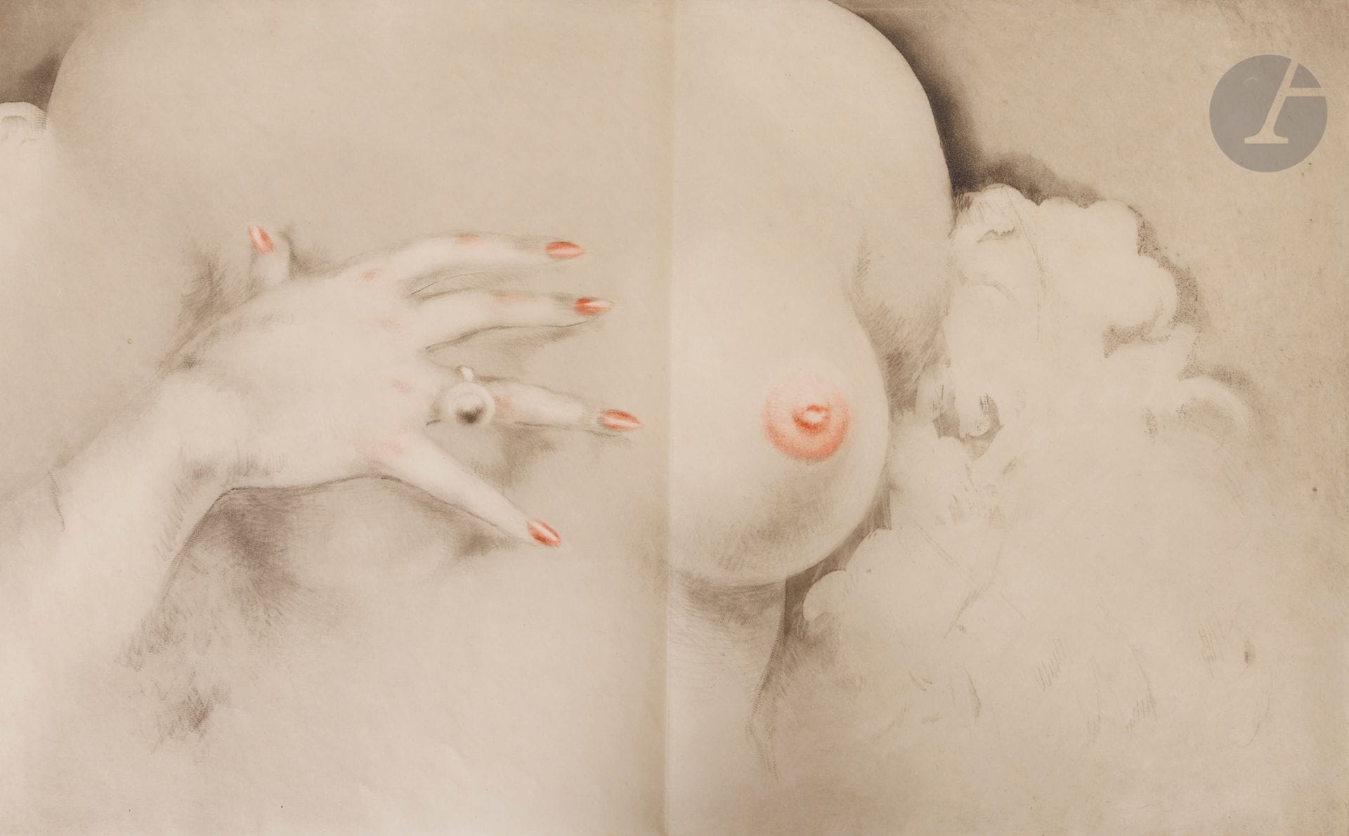 ICART (Louis) - JACOBUS (Docteur).
La Vie des seins.
Paris: Georges Guillot, 1945. —In-4, 279x224: frontispice, (4 ff. deux premiers blancs), 30 pp., 14 planches, (5 ff. deux derniers blancs), couverture imprimée. En feuilles, couverture rempliée, chemise et étui de l’éditeur.

Édition originale tirée à 200 exemplaires, illustrée de quinze eaux-fortes originales en couleurs hors texte, dont cinq sur double page, et de quinze culs-de-lampe, réalisés par Louis ICART (1888-1950).
Un des dix exemplaires d’artiste sur japon, réservés à l’artiste et à l’éditeur, signés par Louis Icart à la justification.
Exemplaire très bien conservé.