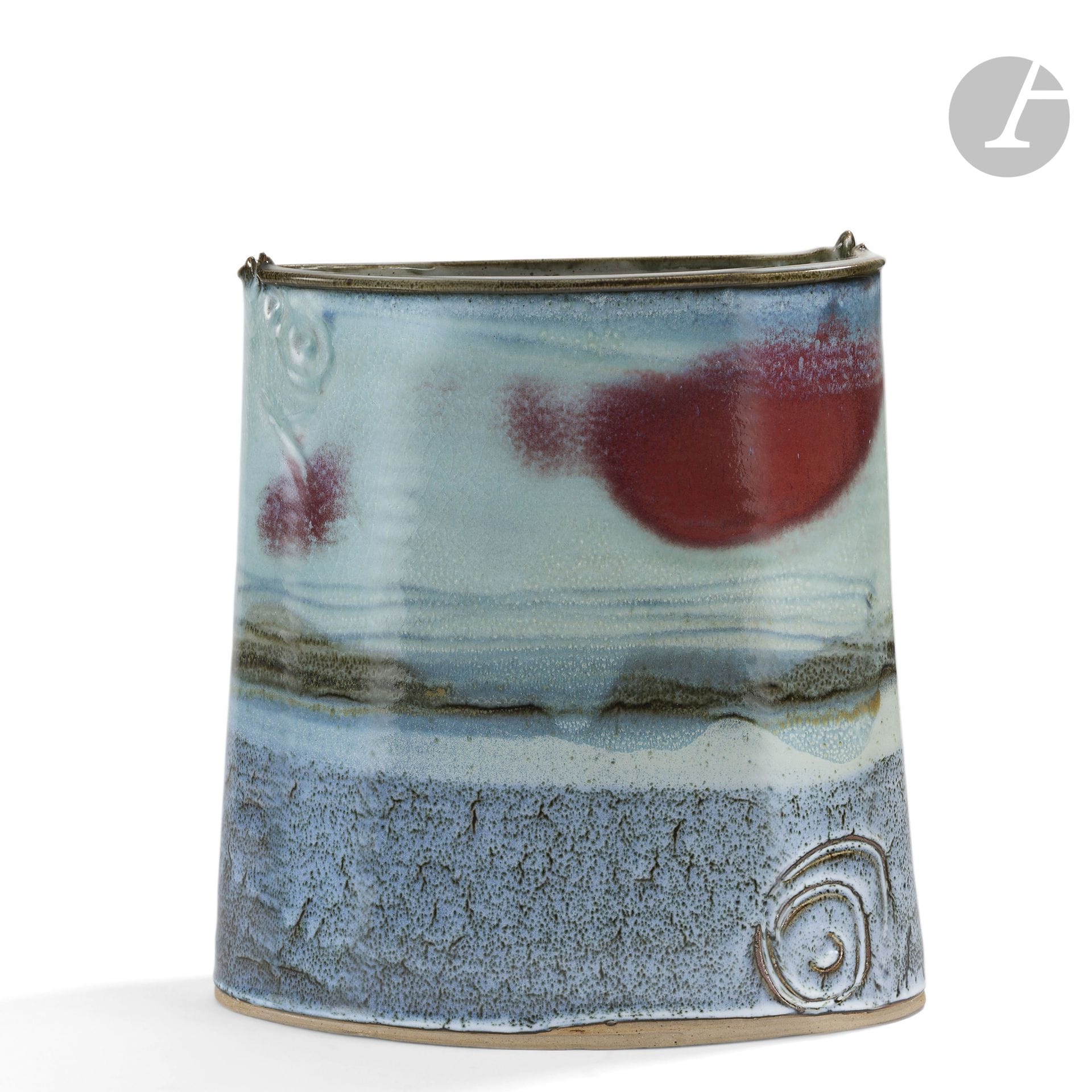 CHARLES HAIR (B. 1955) - JANINE BLOCH-DERMANT COLLECTION
Very large oval vase with two protuberances around the neck. Enameled stoneware proof. Signed Ch. HAIR under the base. H. 39 cm - D. 32 cm

Provenance :
Estate of Janine Bloch-Dermant.
