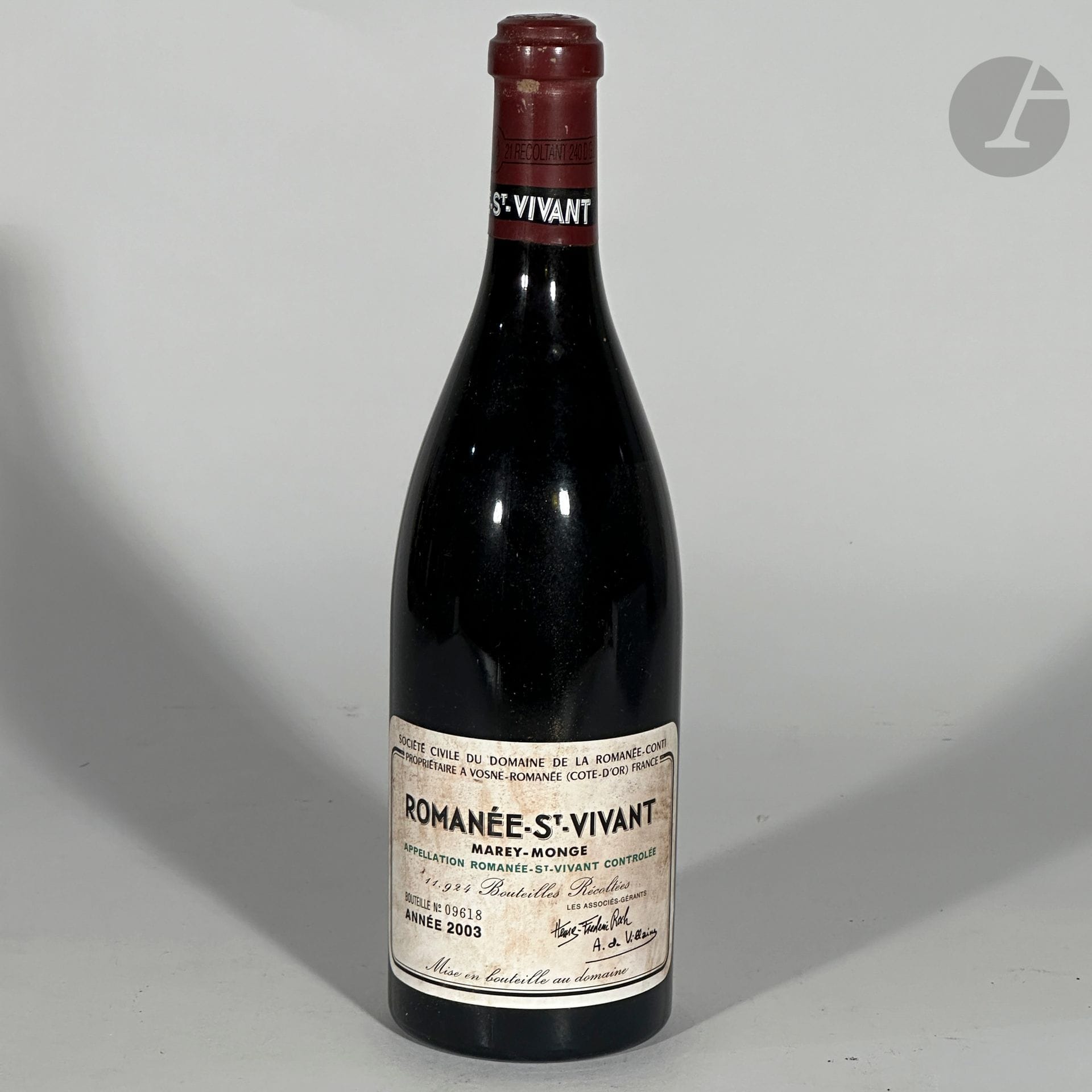 1 B ROMANÉE SAINT-VIVANT (Grand Cru) (e.t.h ; n° 09618 ; back label stained and slightly damaged ; 11924 bottles recollected), Domaine de la Romanée-Conti, 2003