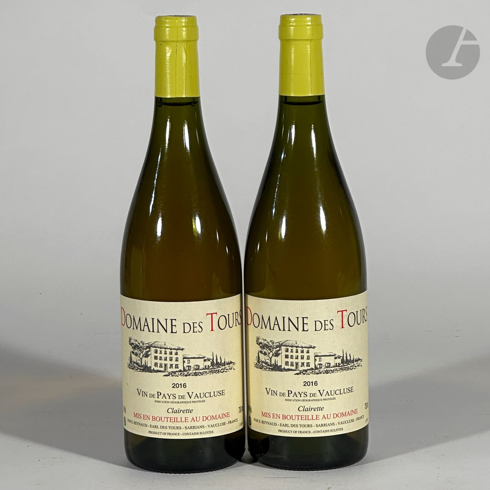 2 B VIN DE PAYS DE VAUCLUSE CLAIRETTE, Domaine des Tours, 2016