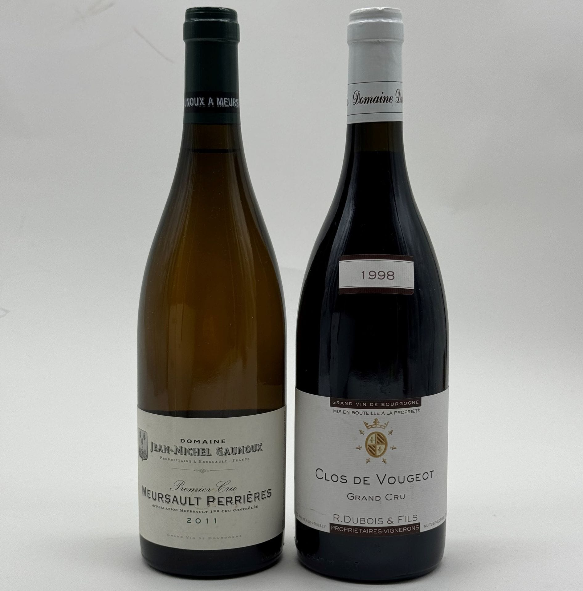 1 B CLOS DE VOUGEOT (Grand Cru) , Domaine Dubois &amp; Fils, 1998
1 B MEURSAULT-PERRIÈRES (1er Cru) , Domaine Jean-Michel Gaunoux, 2011