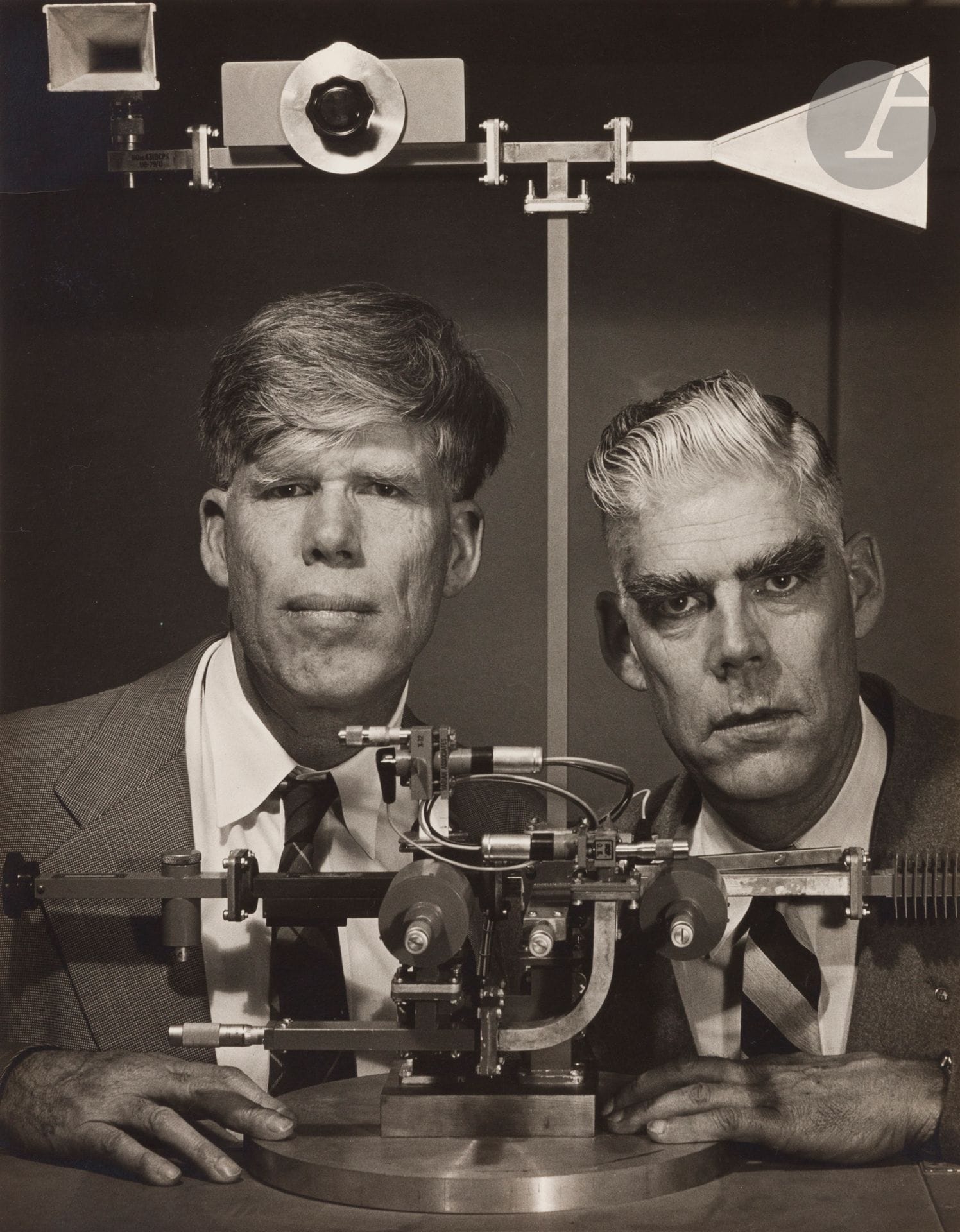 Ansel Adams (1902-1984)
Russell &amp; Sigurd Varian, 1953.
Vintage silver print. Stamps "Photograph - by - Ansel Adams", "Photograph by Ansel Adams - made with the - Hasselblad Camera" and title on verso.
23.3 x 18.5 cm