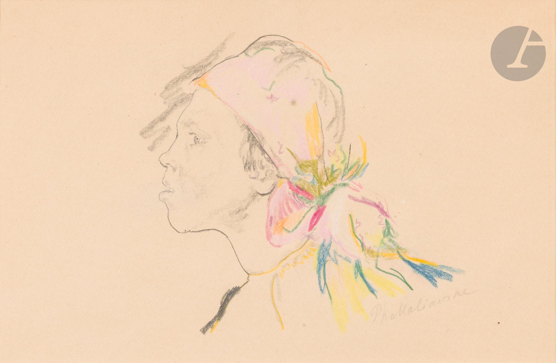 Filip Andreevitch MALIAVIN (1869-1940)
Profil de paysanne
Crayons de couleurs et crayon.
Signée en bas à droite.
14 x 21 cm